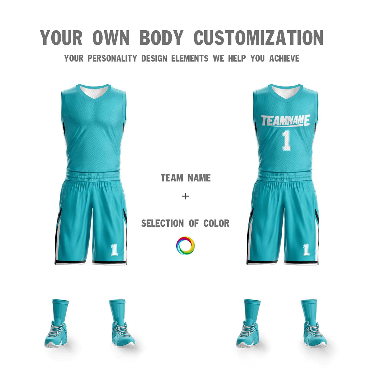 Custom Teal White Double Side Kits Design Sportswear Basketball Jersey
