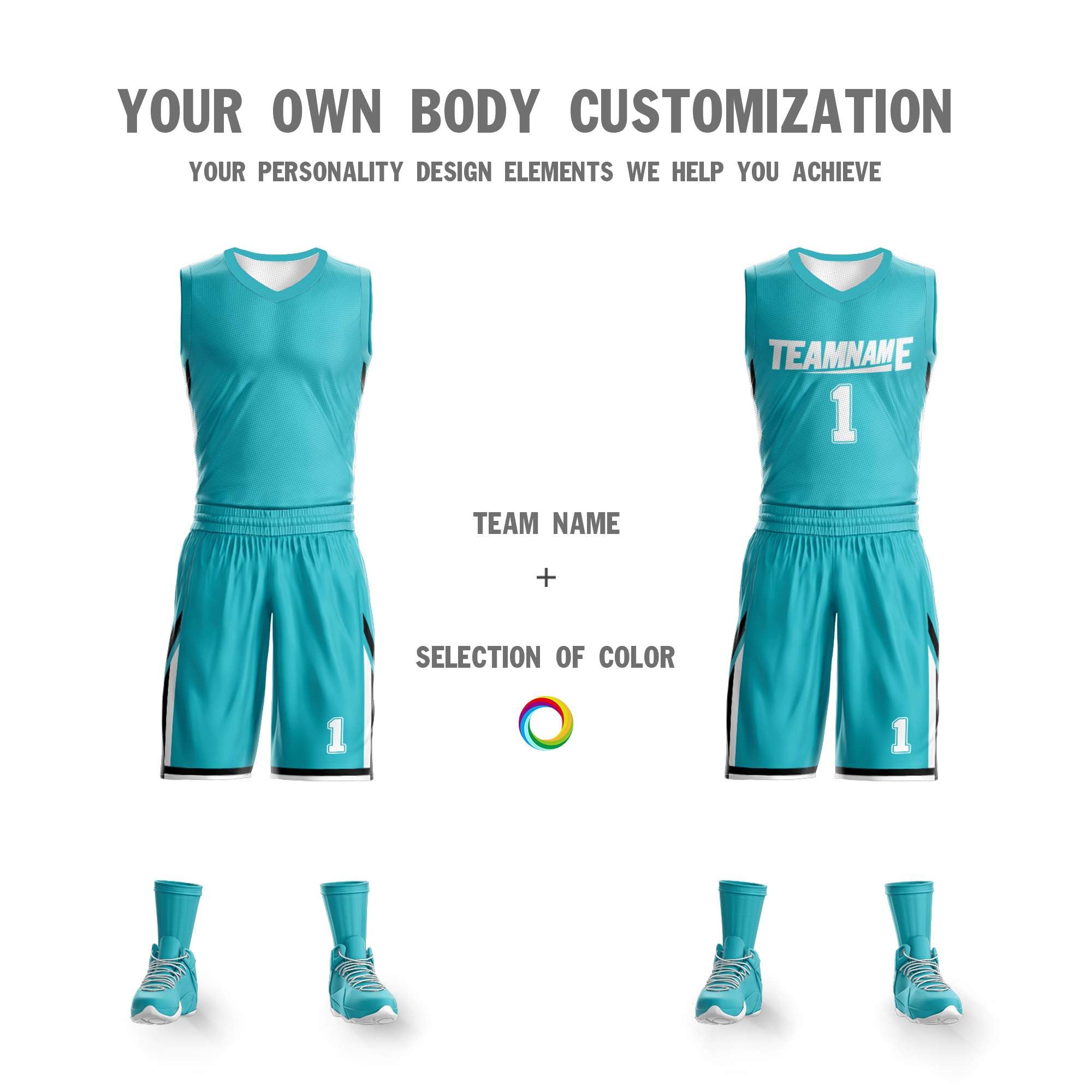 Maillot de basket-ball personnalisé blanc sarcelle double face