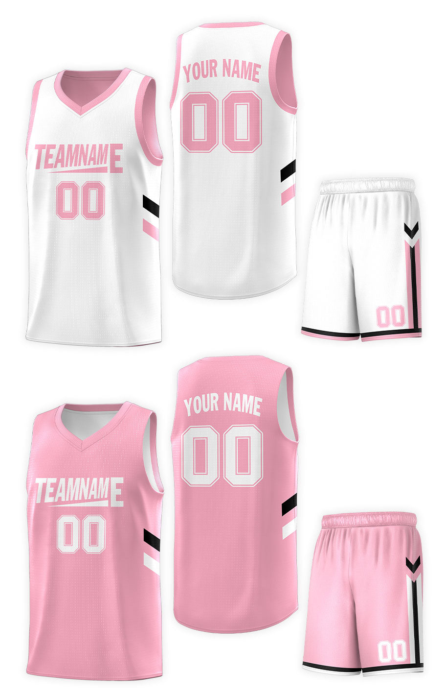 Custom Pink White Double Side Kits Design Sportswear Basketball Jersey