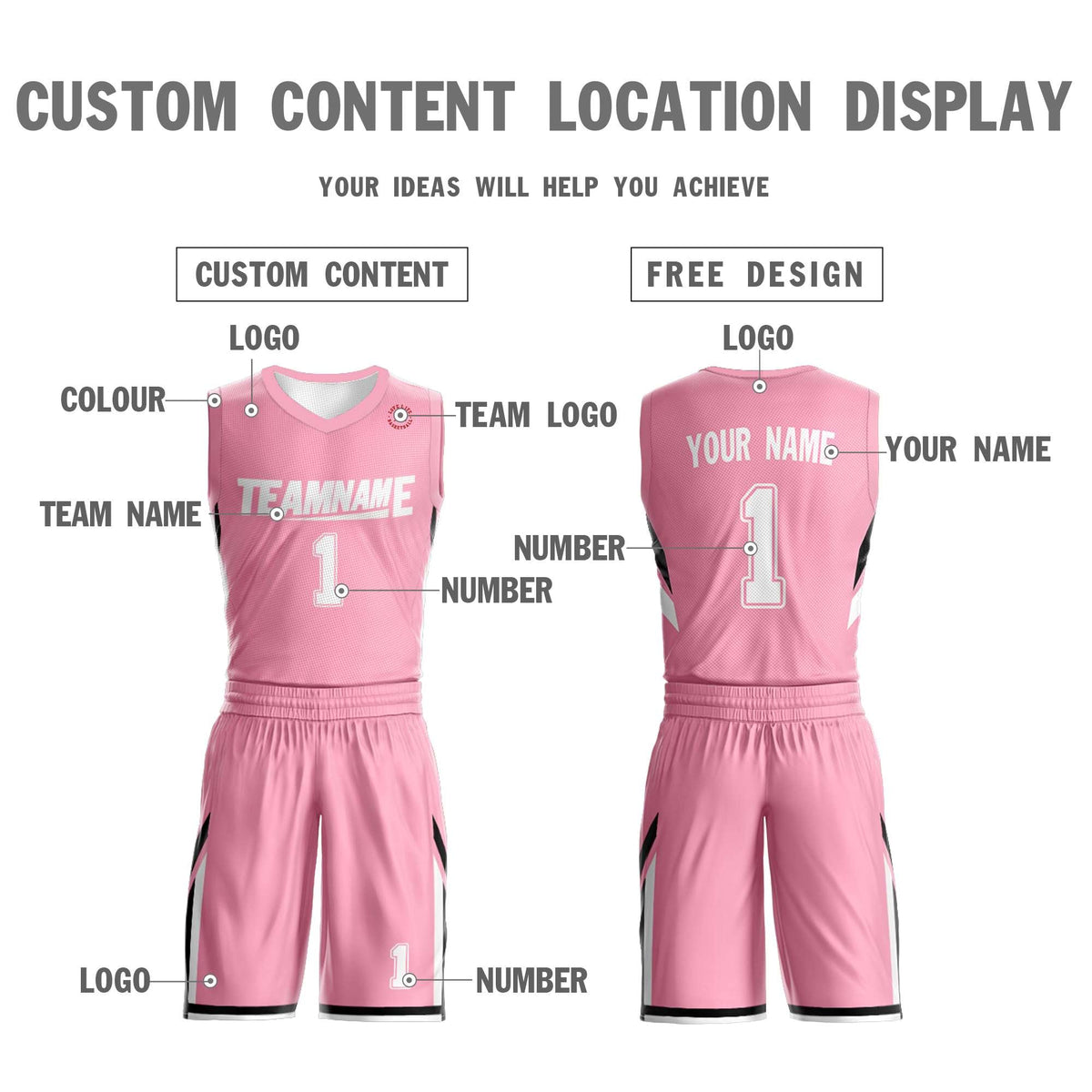 Custom Pink White Double Side Kits Design Sportswear Basketball Jersey