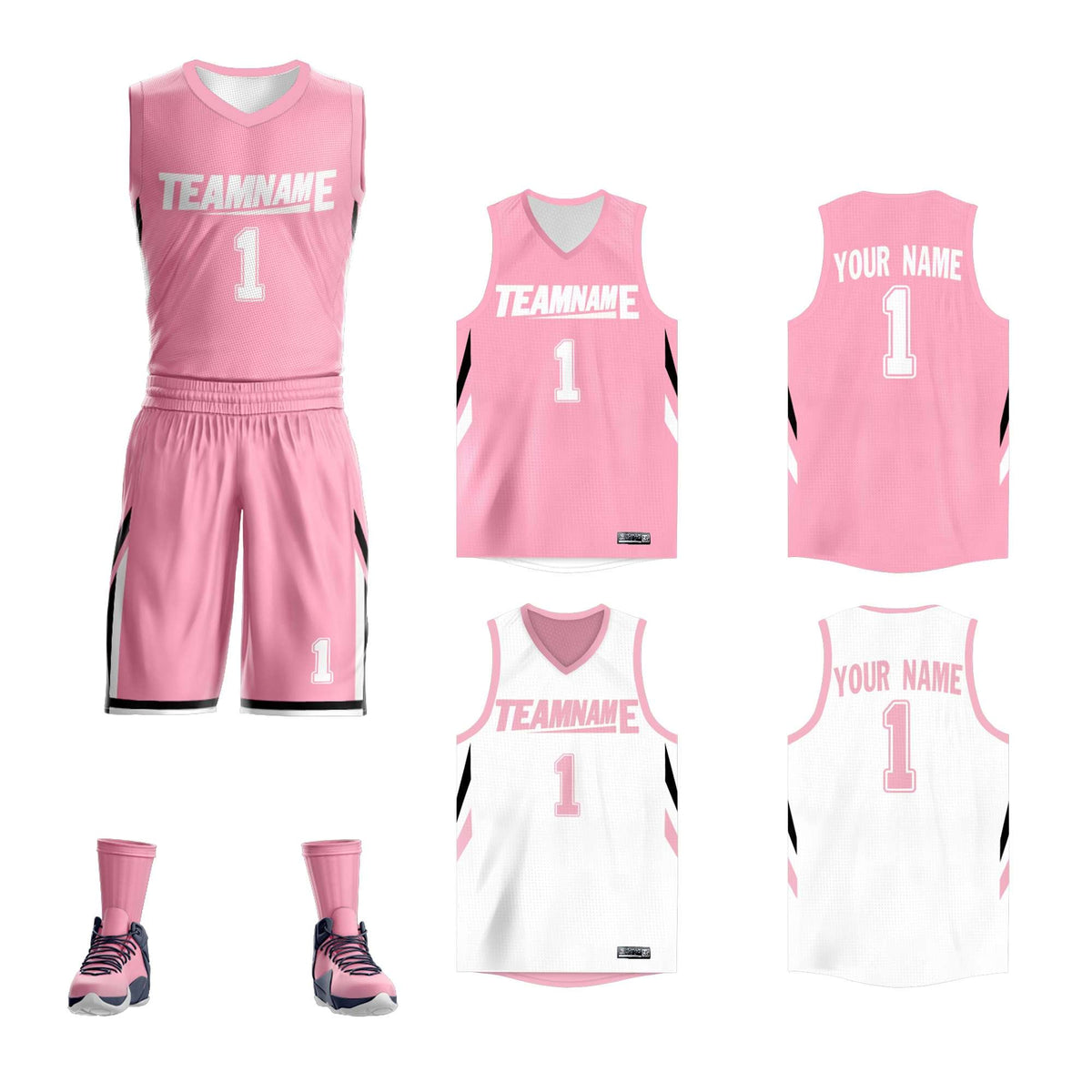 Custom Pink White Double Side Kits Design Sportswear Basketball Jersey