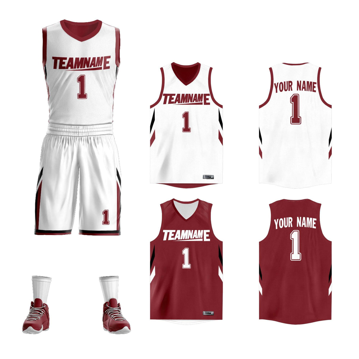 Custom White Red Double Side Kits Design Sportswear Basketball Jersey