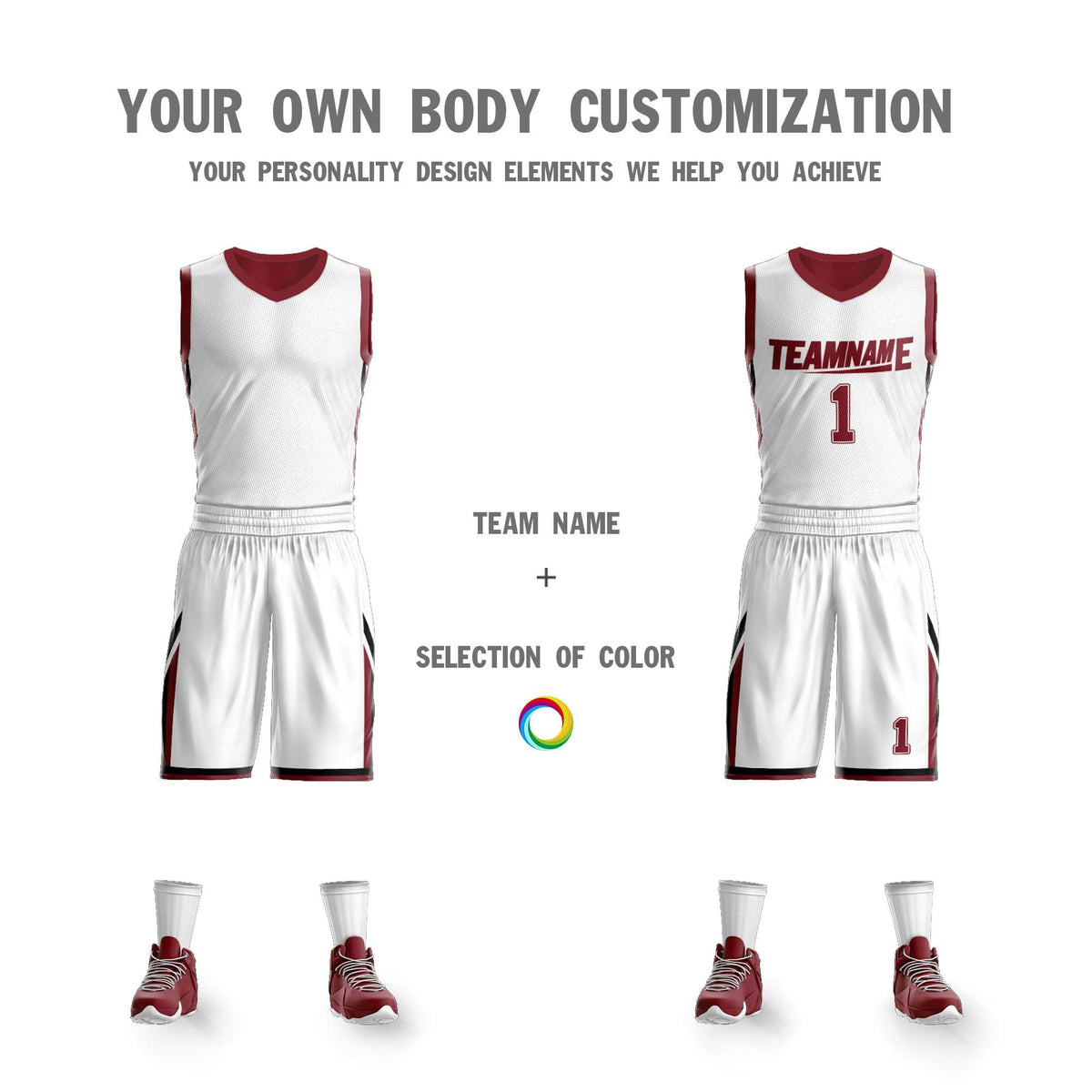 Custom White Red Double Side Kits Design Sportswear Basketball Jersey