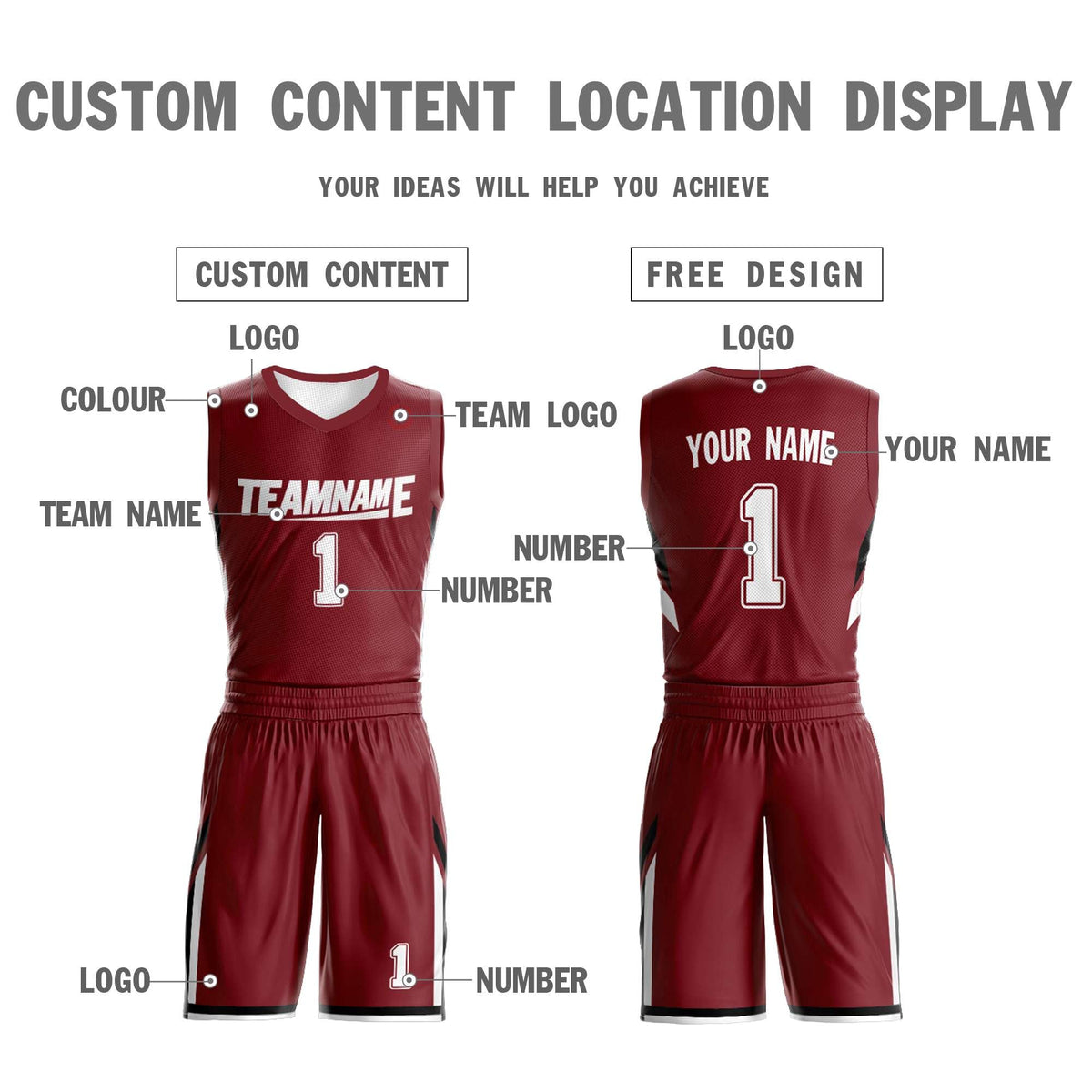 Custom Red White Double Side Kits Design Sportswear Basketball Jersey