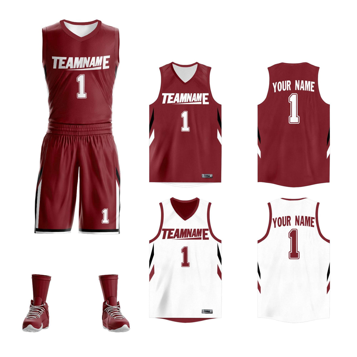 Custom Red White Double Side Kits Design Sportswear Basketball Jersey