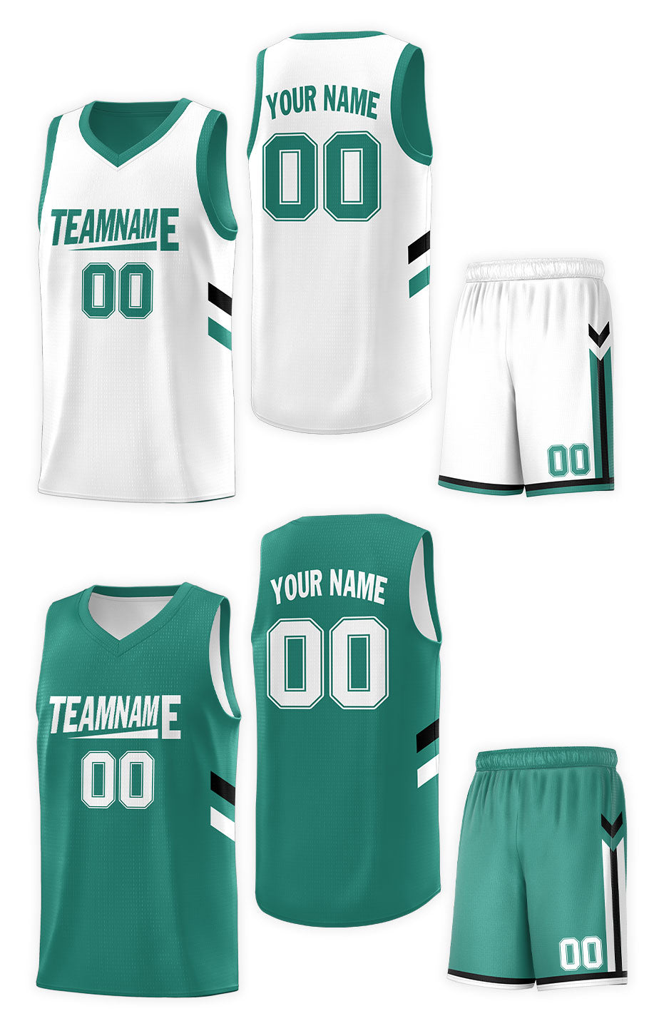 Maillot de basket-ball personnalisé vert et blanc à double face