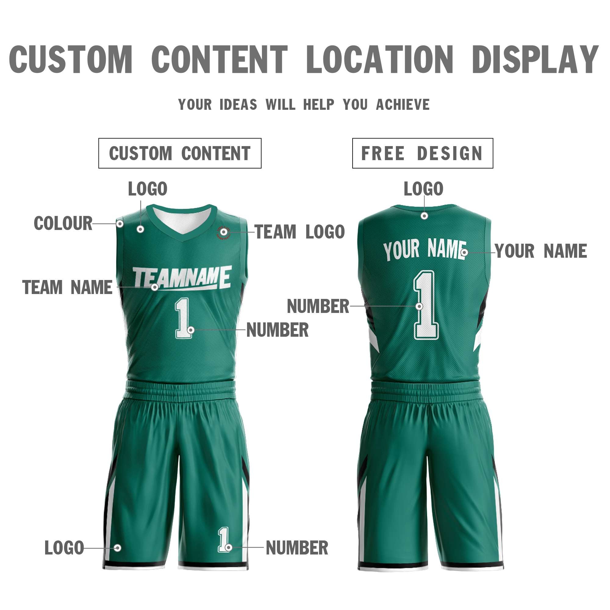 Maillot de basket-ball personnalisé vert et blanc à double face