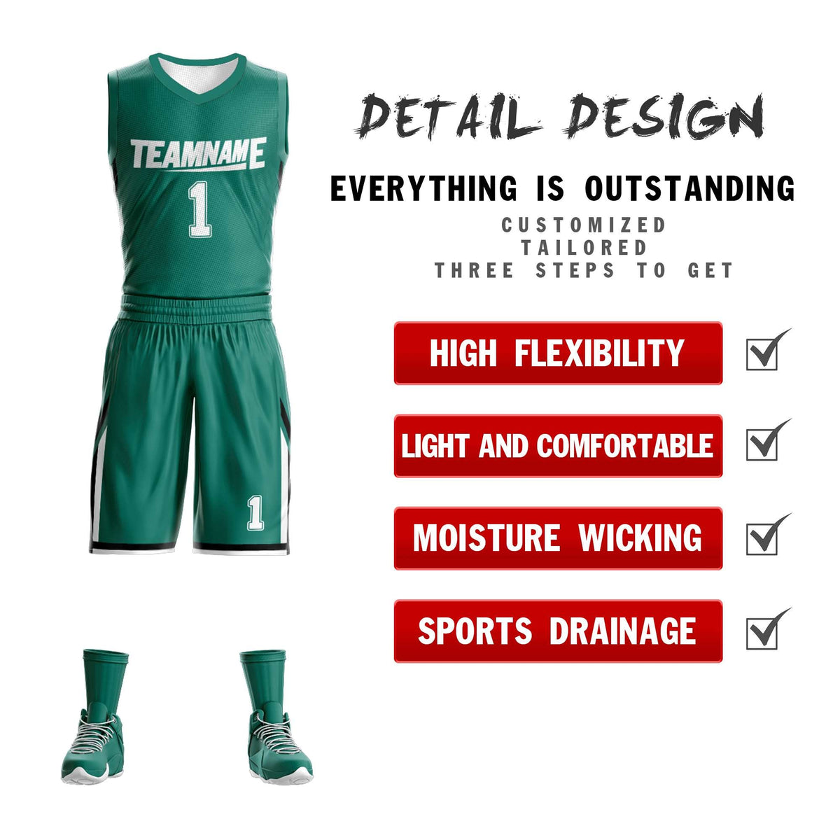 Custom Green White Double Side Kits Design Sportswear Basketball Jersey