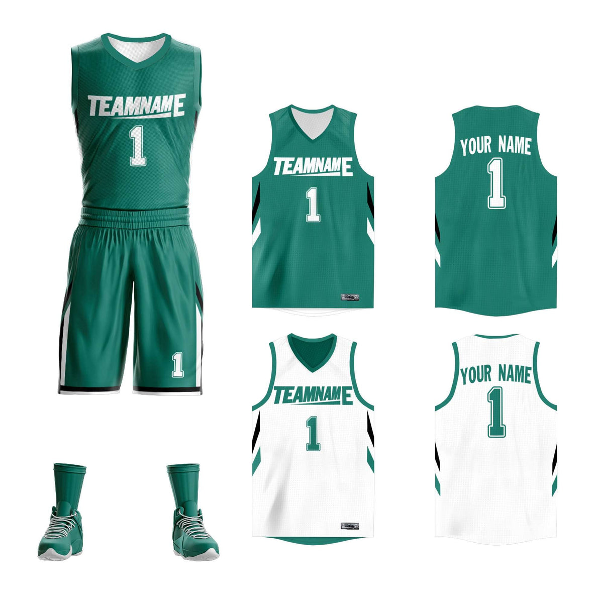 Custom Green White Double Side Kits Design Sportswear Basketball Jersey