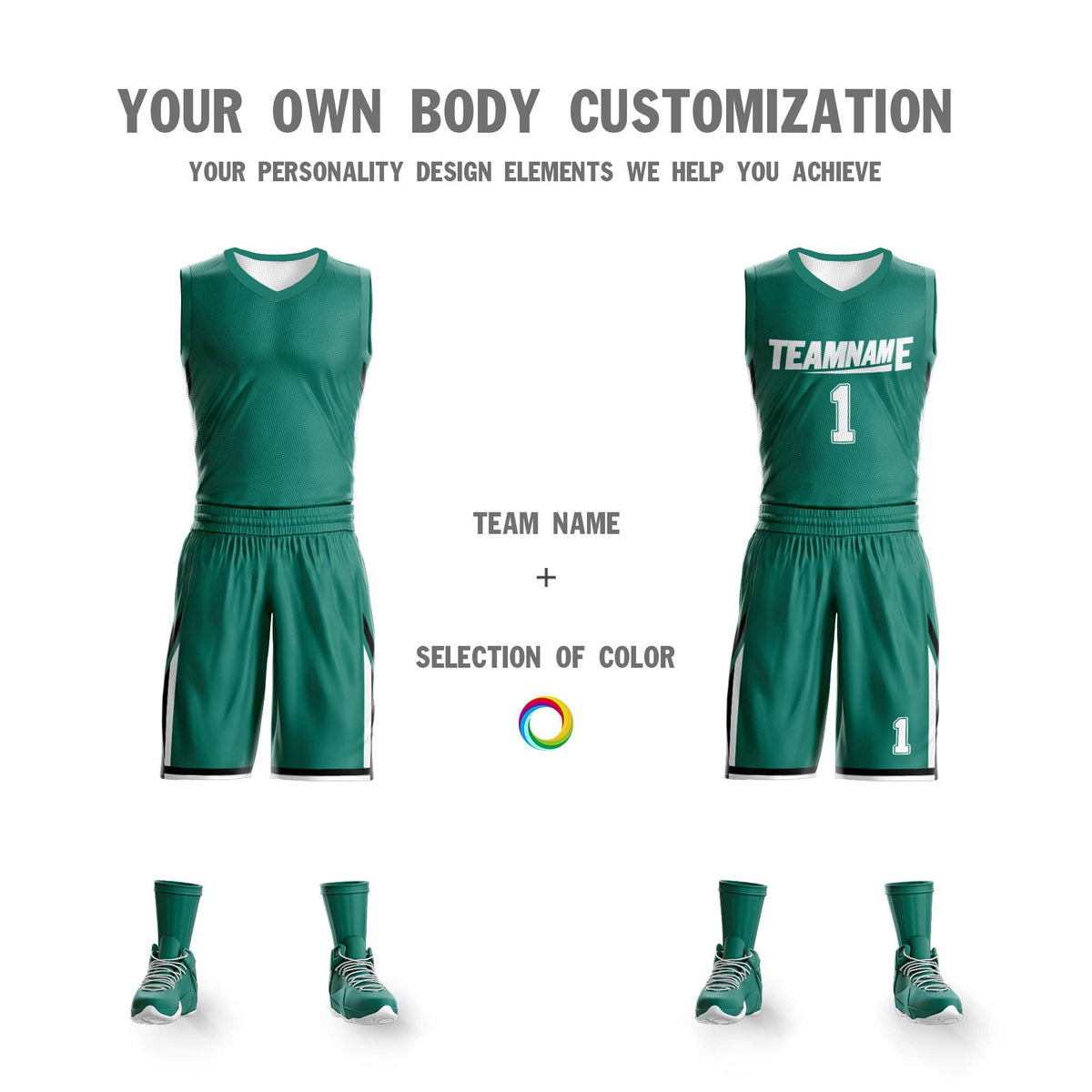 Custom Green White Double Side Kits Design Sportswear Basketball Jersey