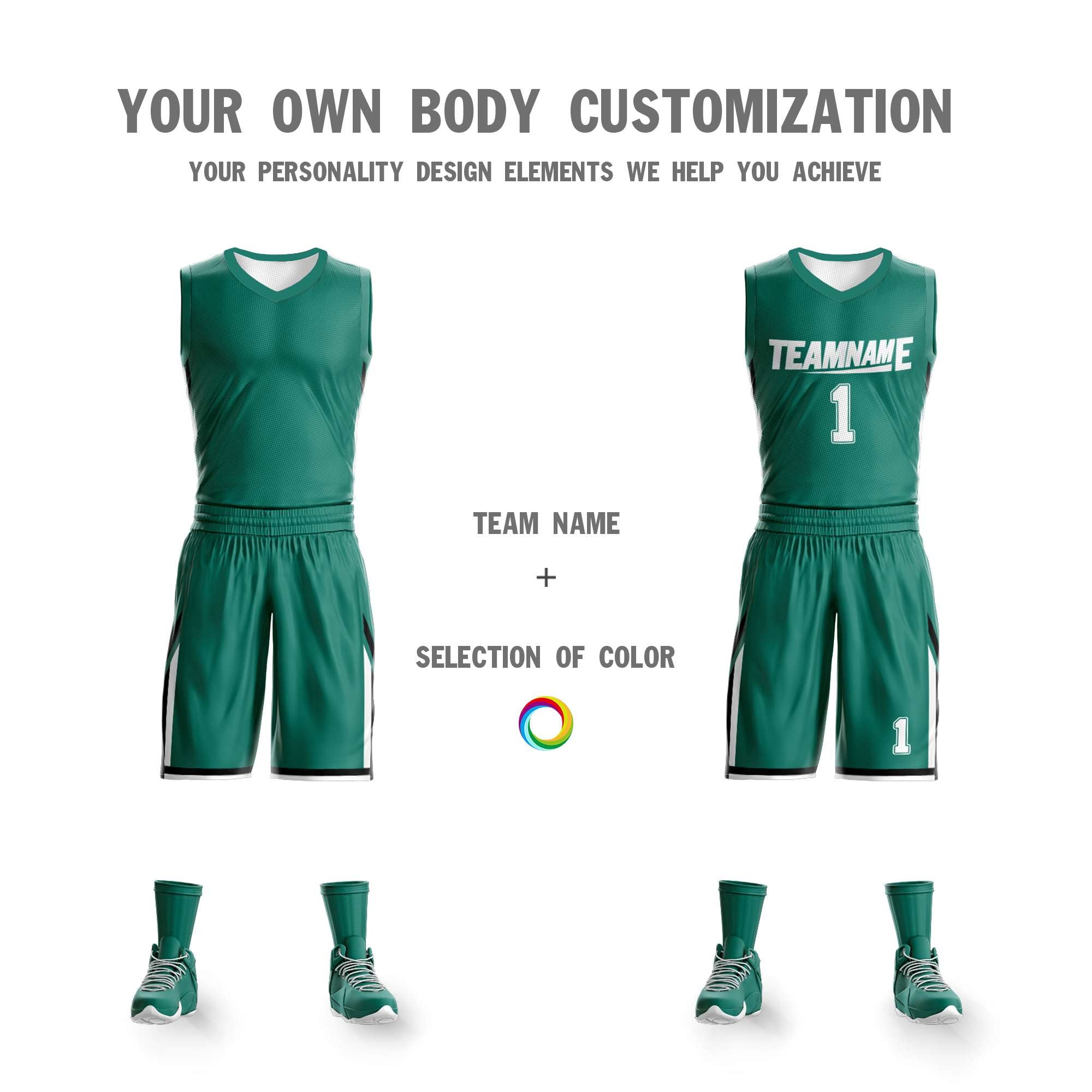 Maillot de basket-ball personnalisé vert et blanc à double face