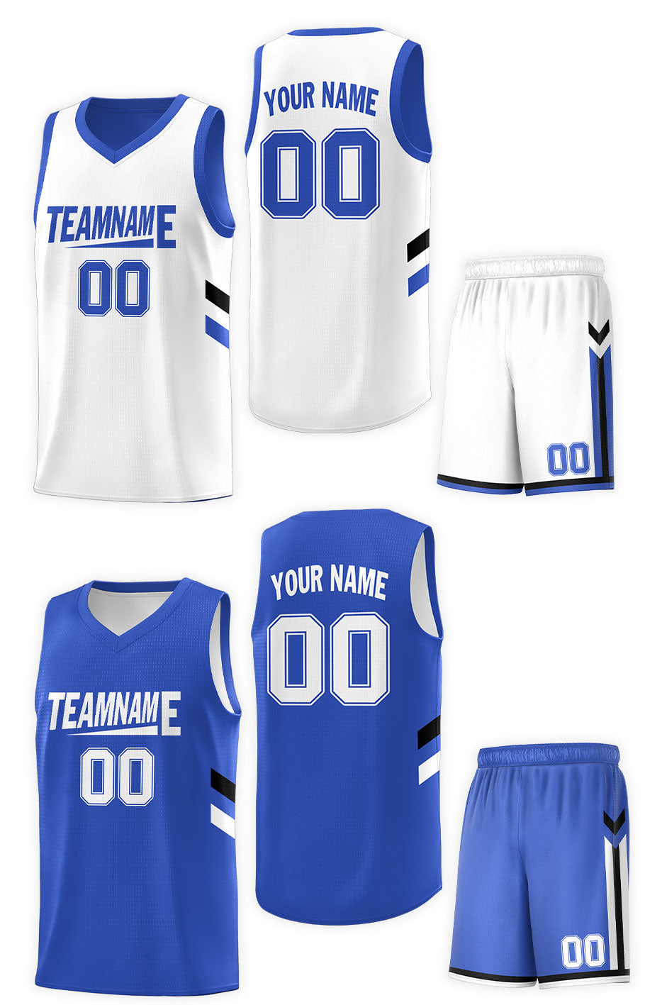 Maillot de basket-ball personnalisé blanc royal double face