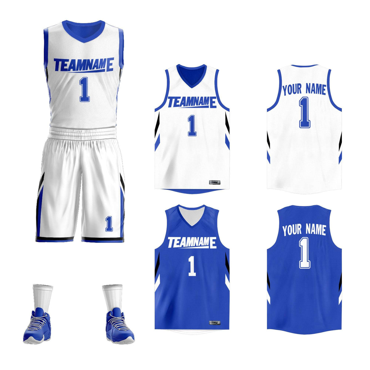 Custom White Royal Double Side Kits Design Sportswear Basketball Jersey