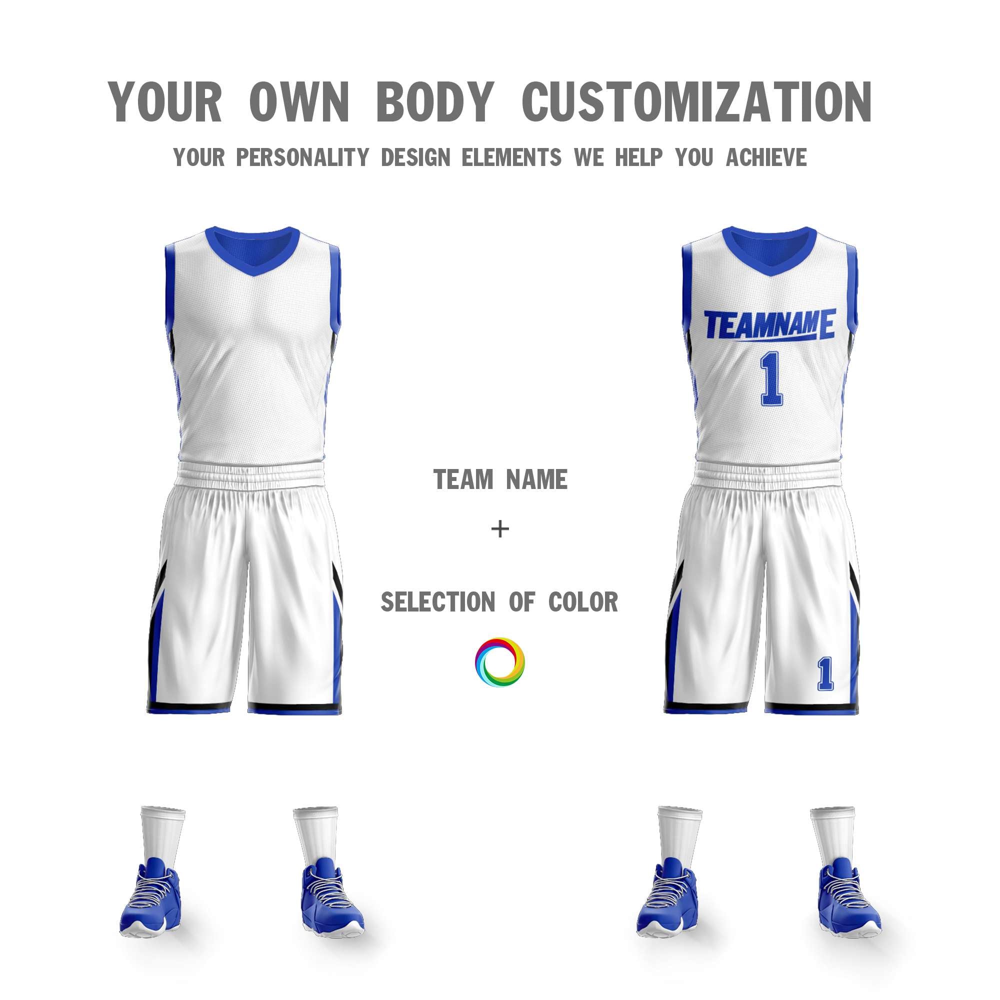 Benutzerdefinierte weiße königliche Doppelseiten-Kits Design Sportswear Basketball Jersey