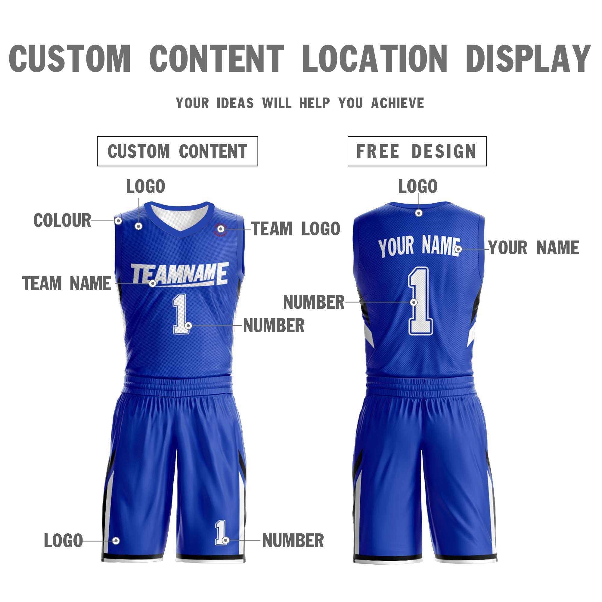 Maillot de basket-ball personnalisé blanc royal double face