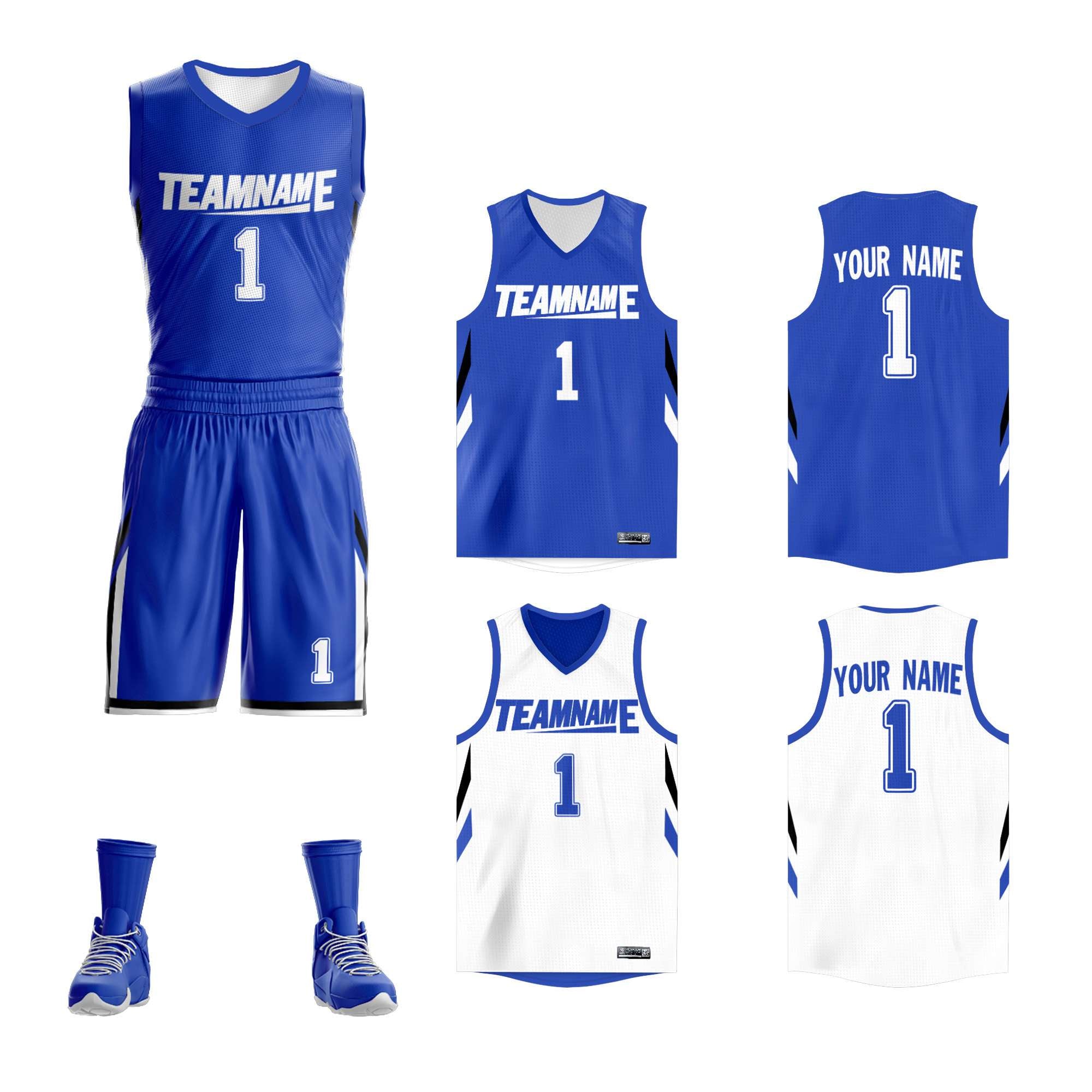 Maillot de basket-ball personnalisé blanc royal double face