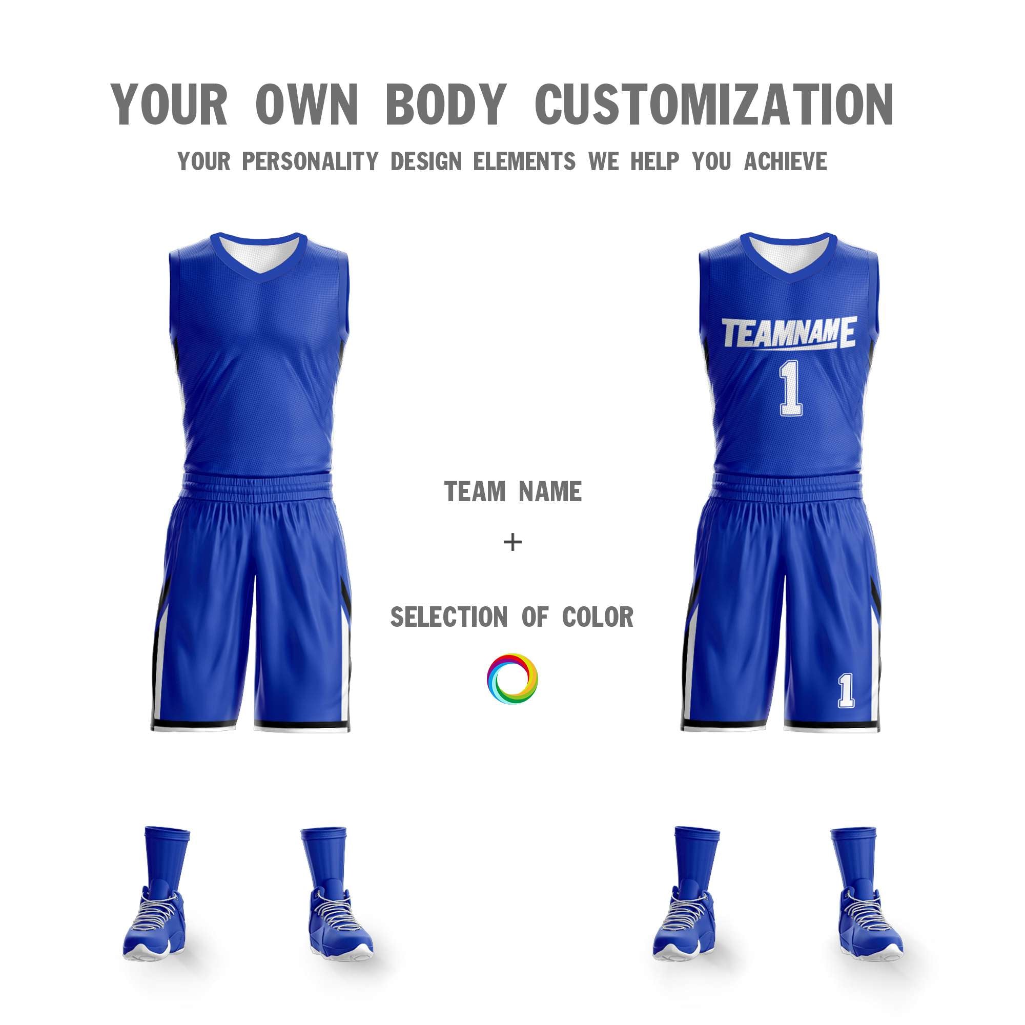 Maillot de basket-ball personnalisé blanc royal double face