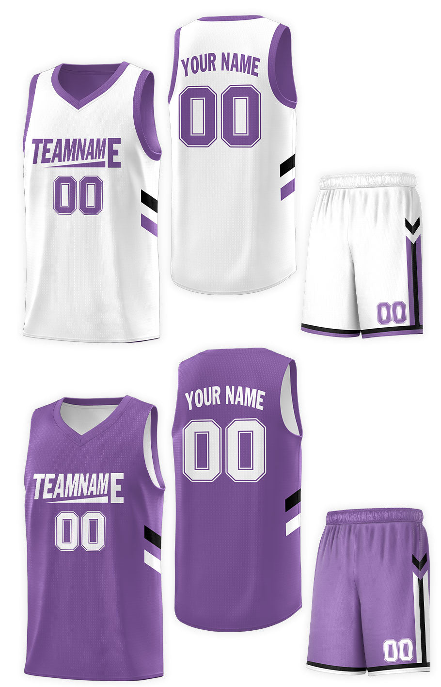 Custom White Purple Double Side Kits Design Sportswear Basketball Jersey