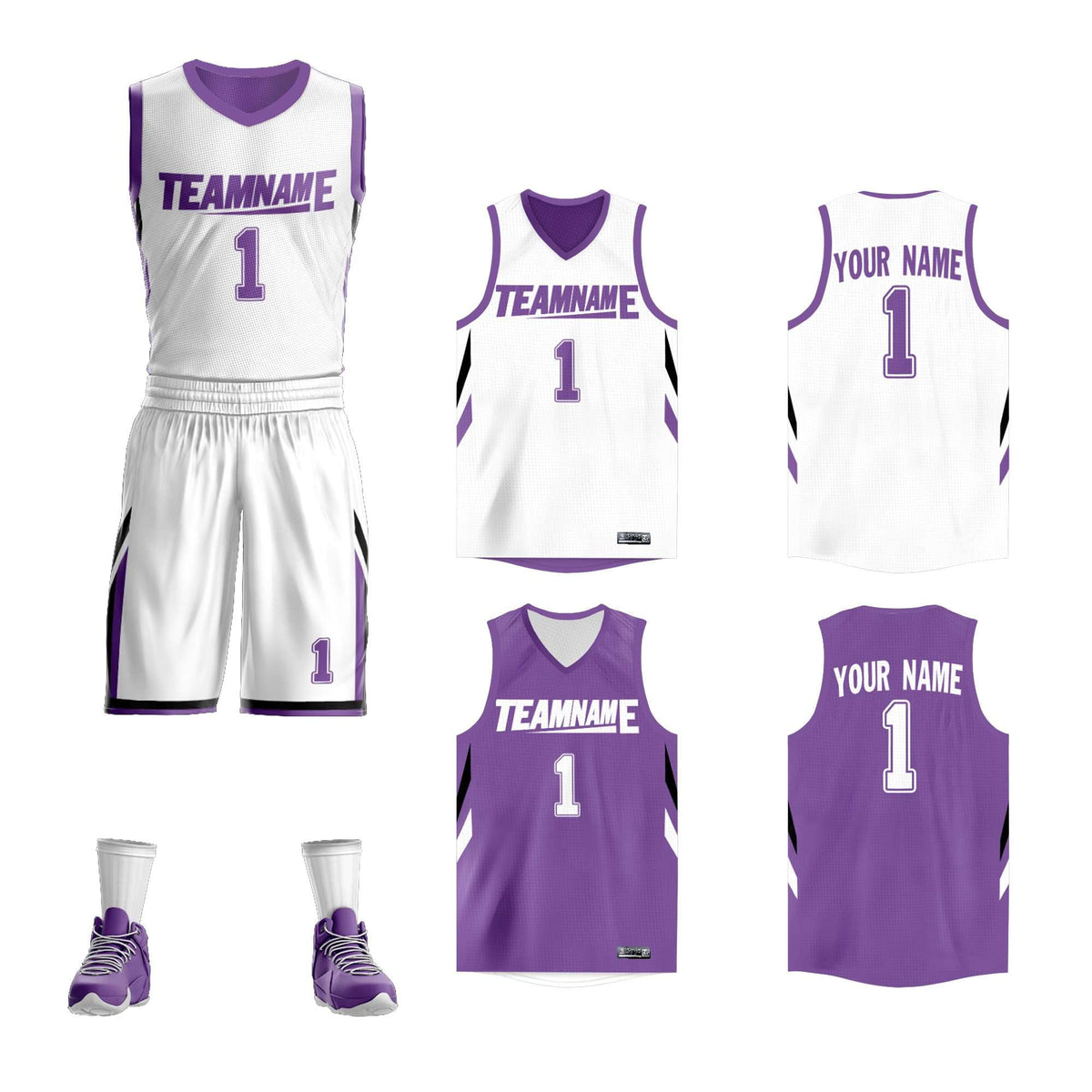 Custom White Purple Double Side Kits Design Sportswear Basketball Jersey