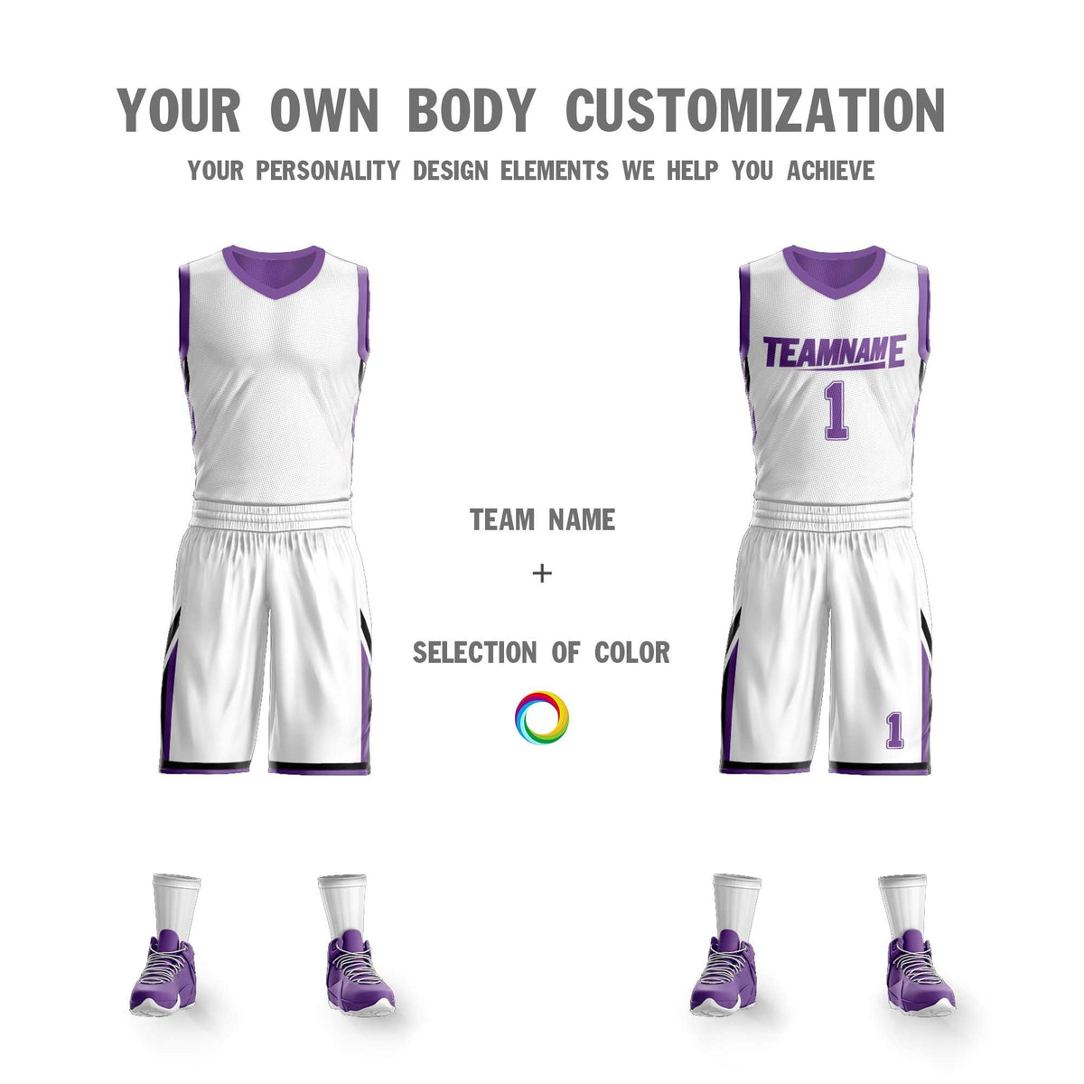 Custom White Purple Double Side Kits Design Sportswear Basketball Jersey