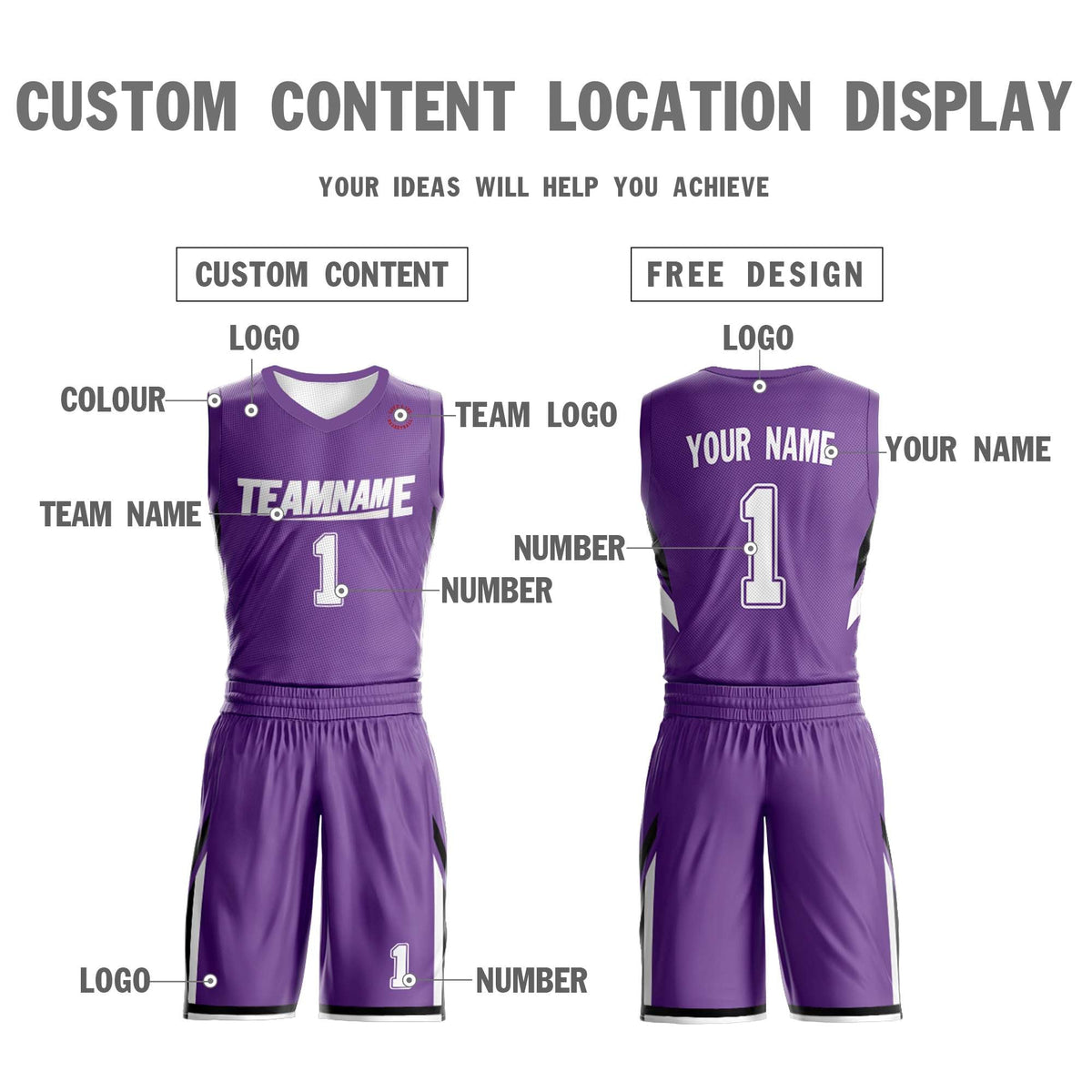 Custom Purple White Double Side Kits Design Sportswear Basketball Jersey