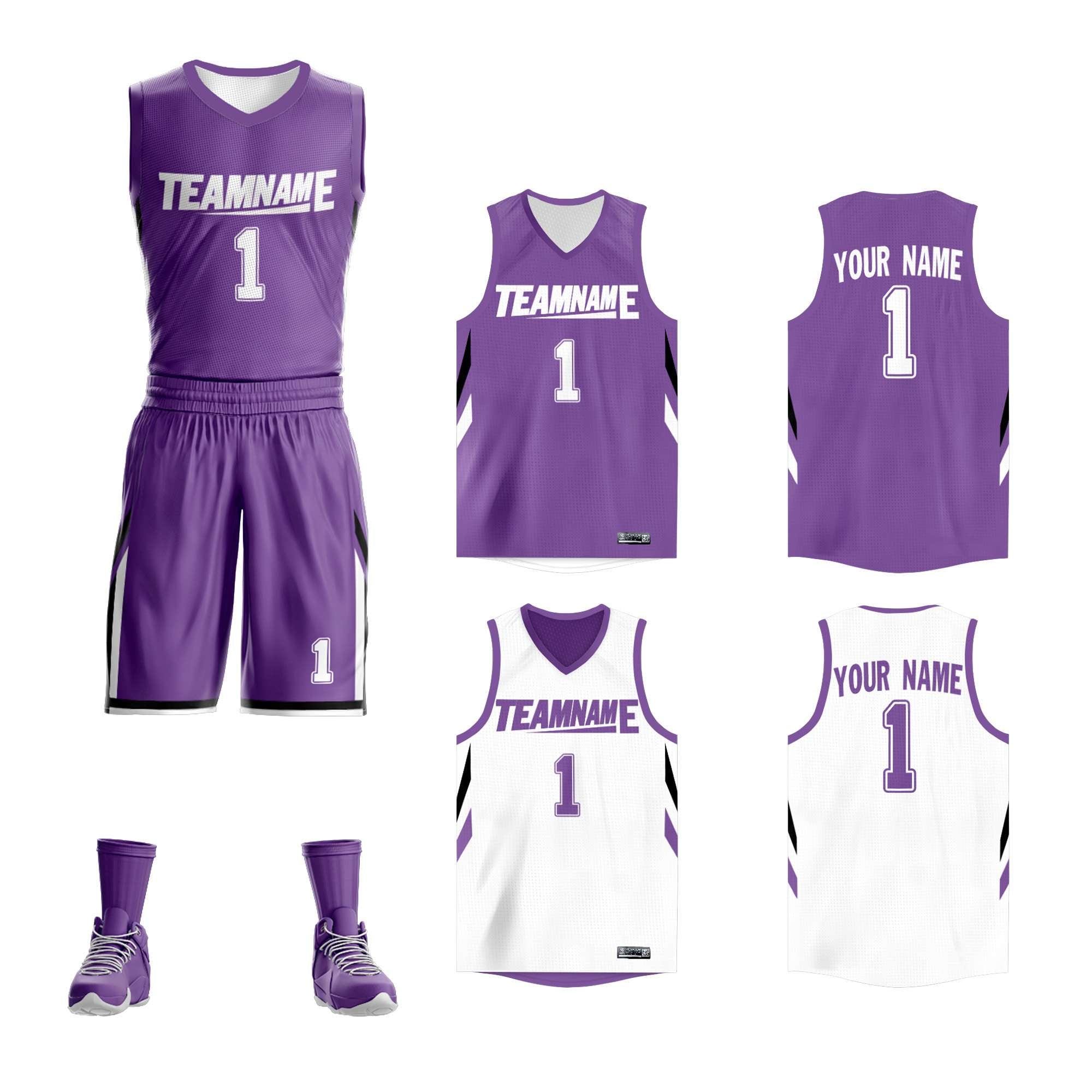 Benutzerdefinierte Lila Weiß Doppel Seite Kits Design Sportswear Basketball Jersey