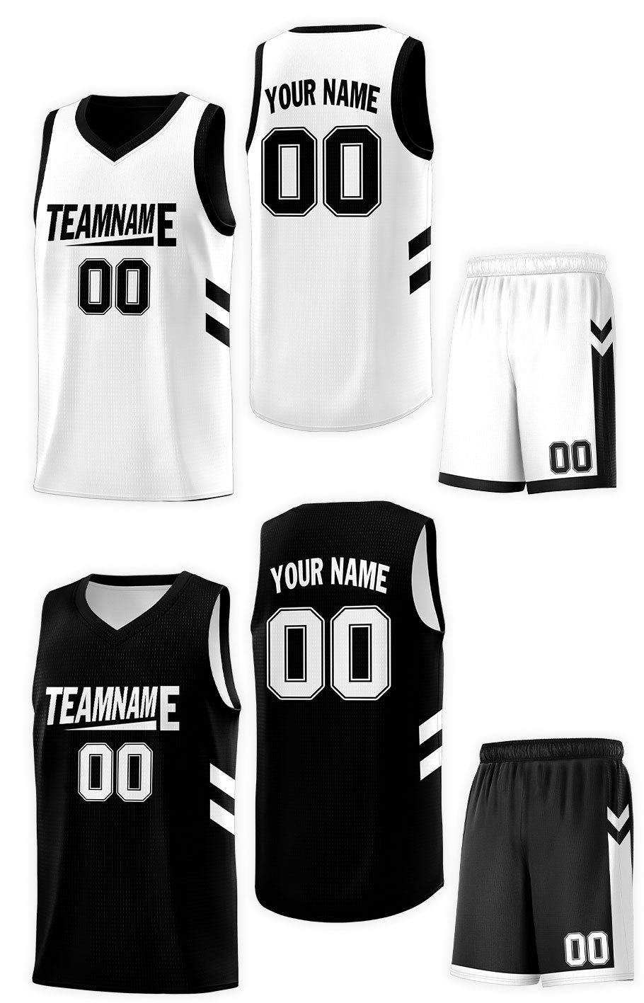 Benutzerdefinierte weiß schwarz doppelseitige Kits Design Sportswear Basketball Jersey