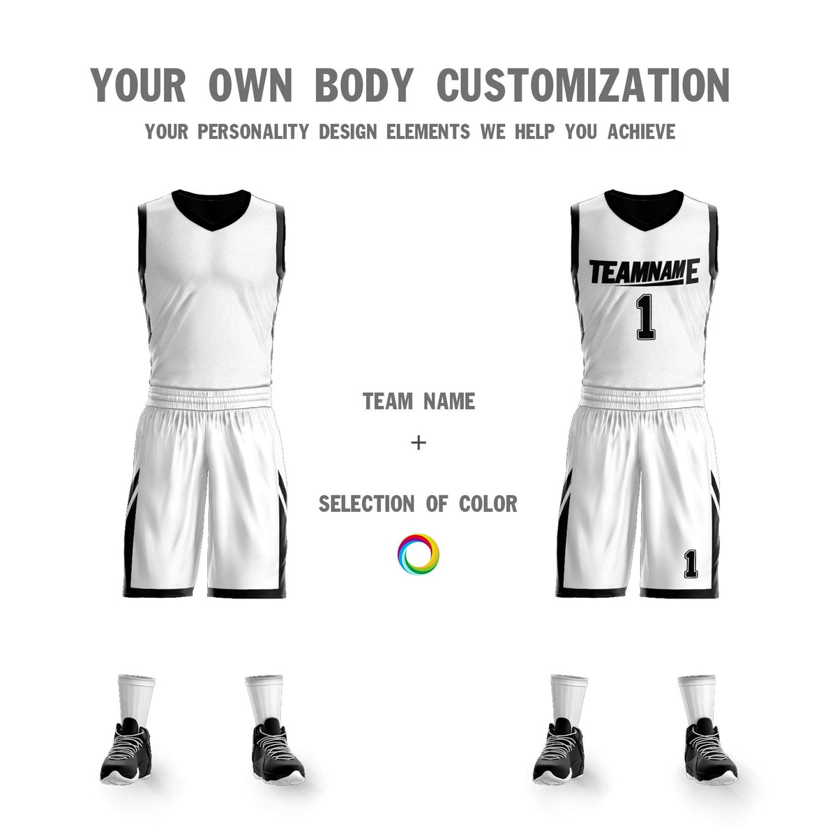 Custom White Black Double Side Kits Design Sportswear Basketball Jersey