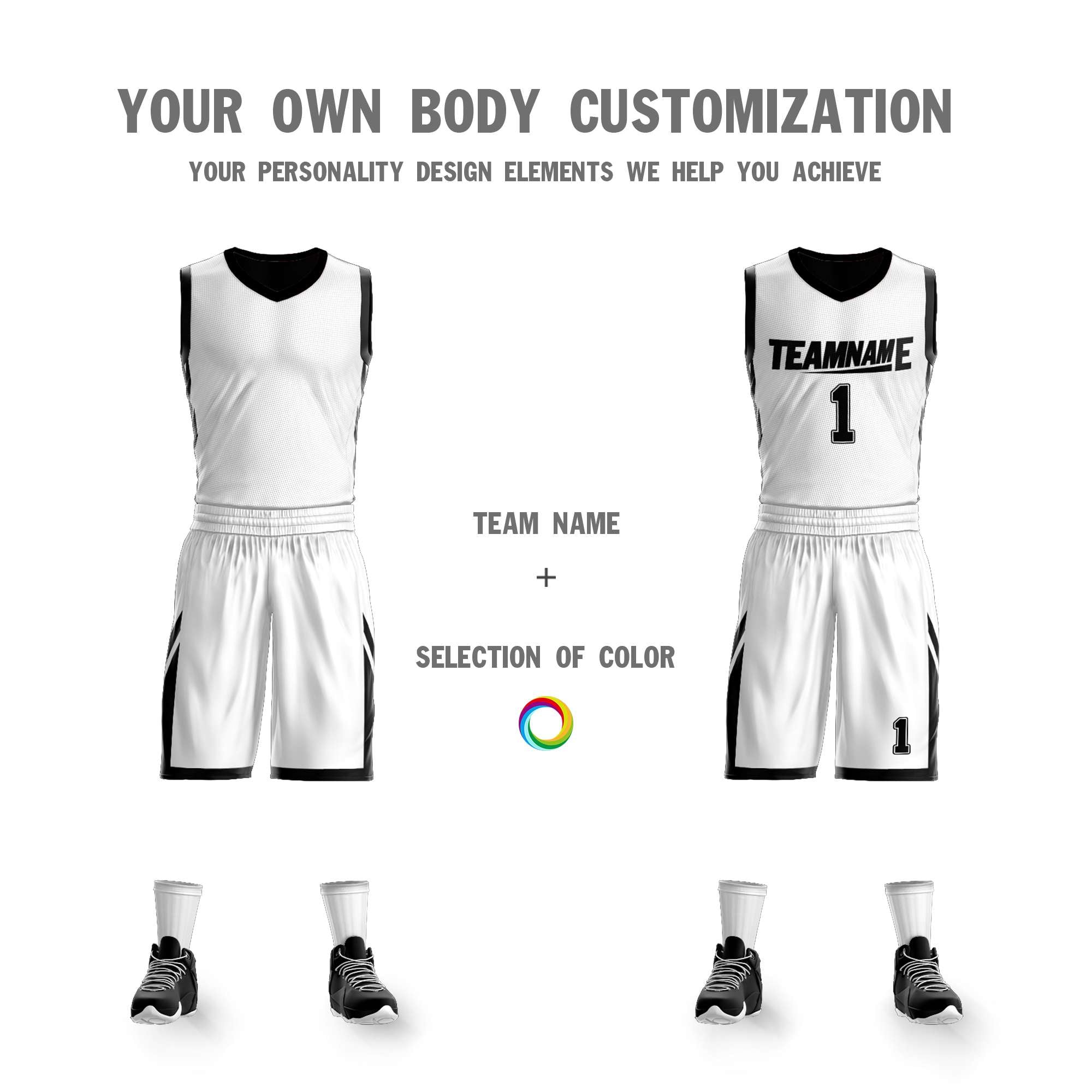 Benutzerdefinierte weiß schwarz doppelseitige Kits Design Sportswear Basketball Jersey