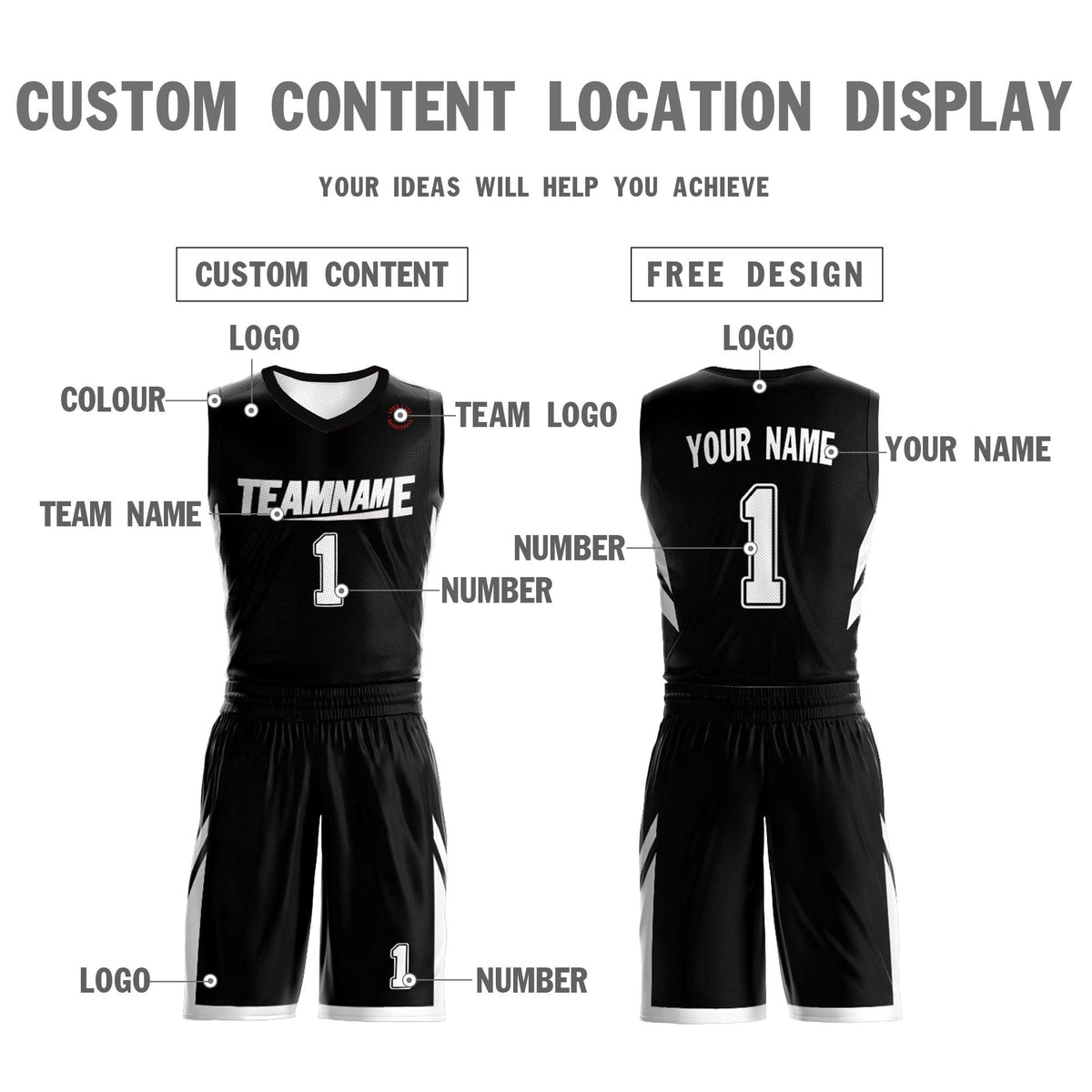 Custom Black White Double Side Kits Design Sportswear Basketball Jersey