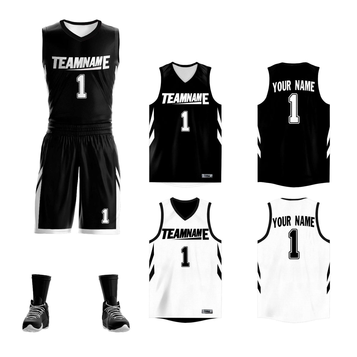 Custom Black White Double Side Kits Design Sportswear Basketball Jersey