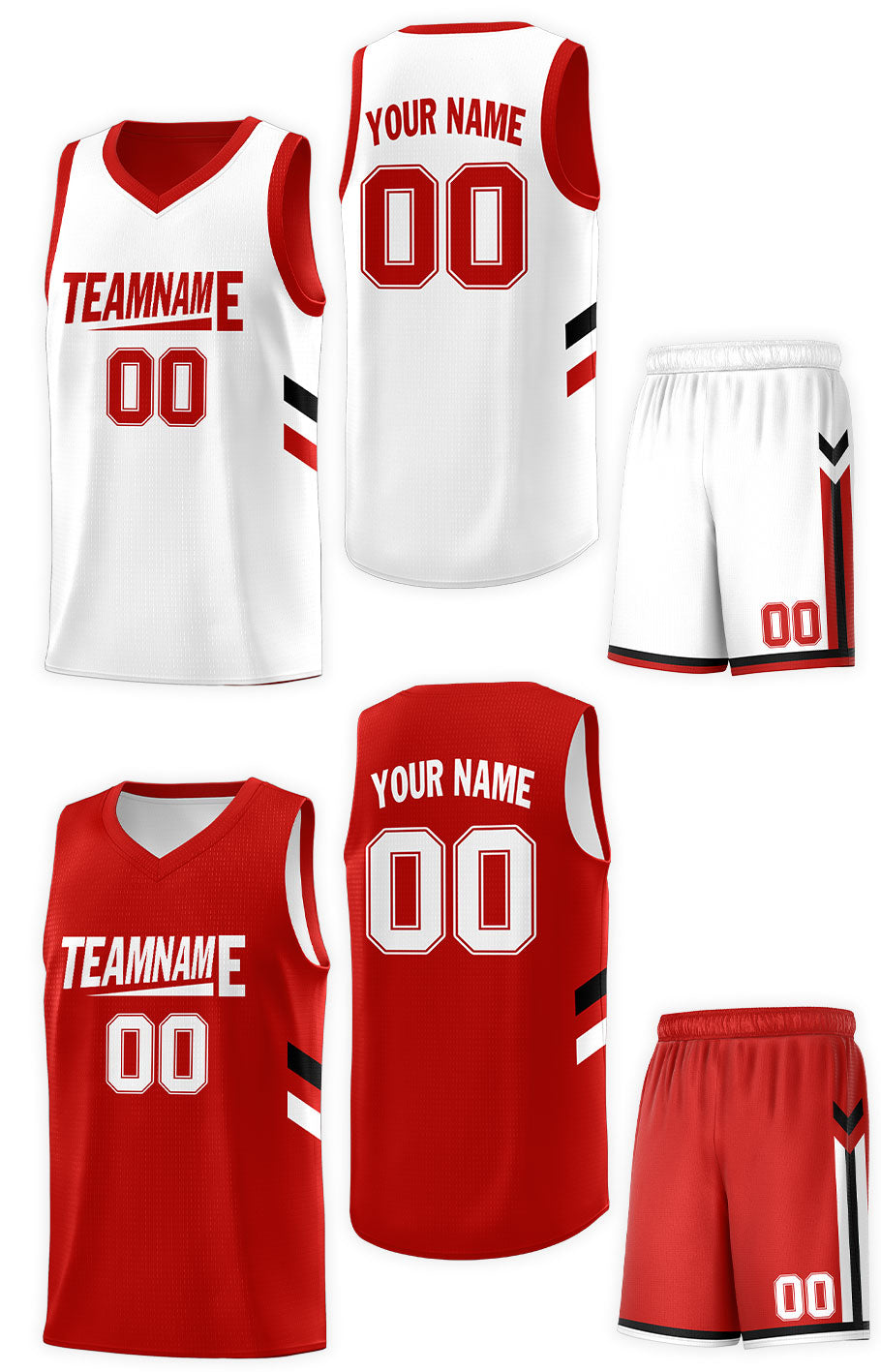 Maillot de basket-ball personnalisé blanc rouge double face