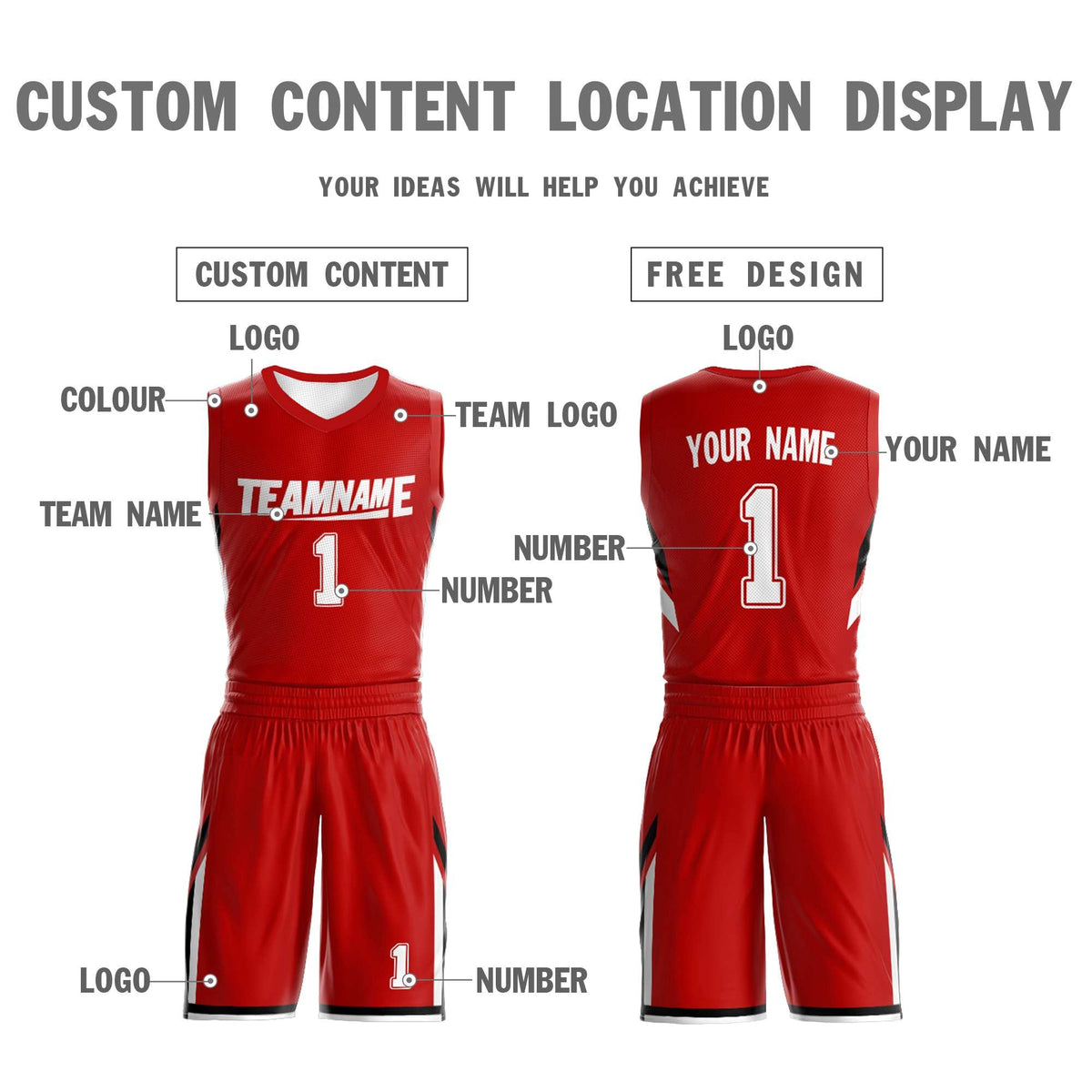Custom Red White Double Side Kits Design Sportswear Basketball Jersey