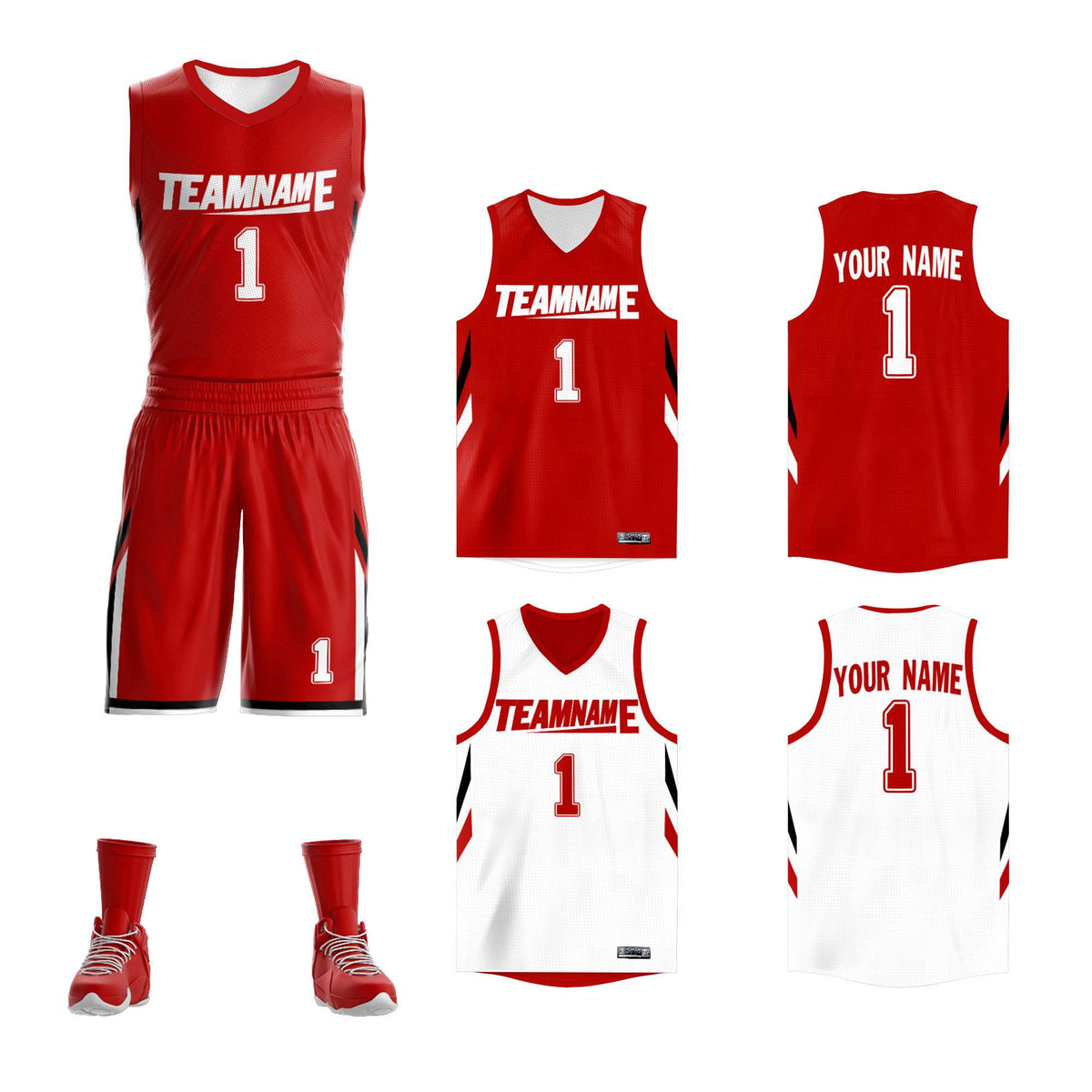 Custom Red White Double Side Kits Design Sportswear Basketball Jersey