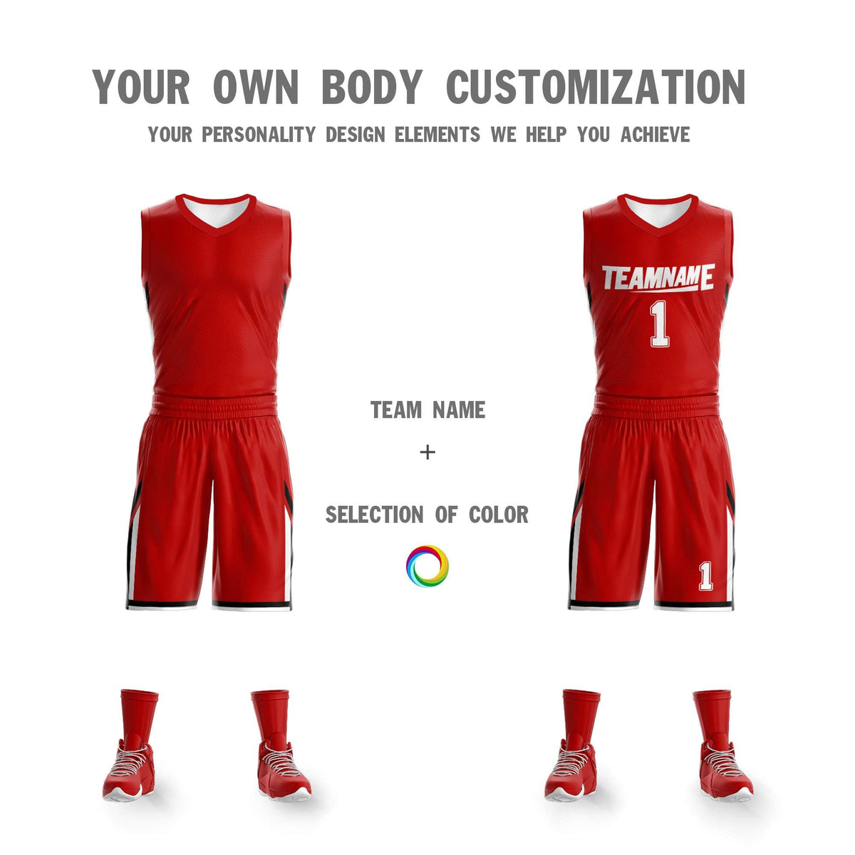 Custom Red White Double Side Kits Design Sportswear Basketball Jersey