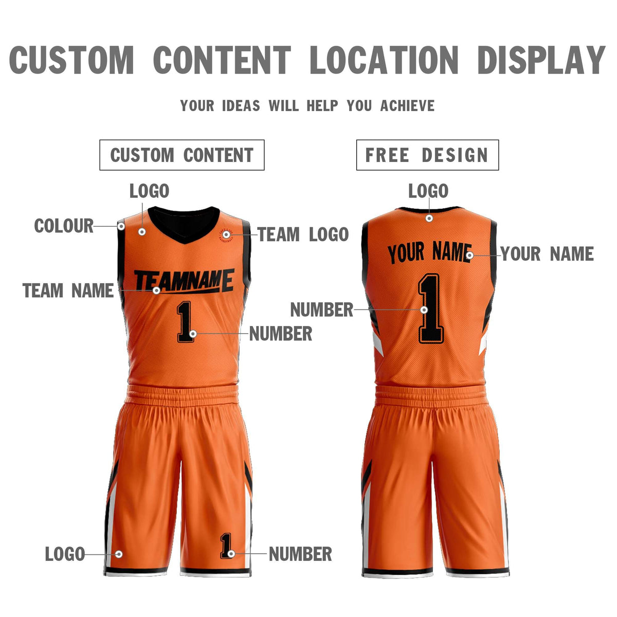 Custom Orange Black Double Side Kits Design Sportswear Basketball Jersey