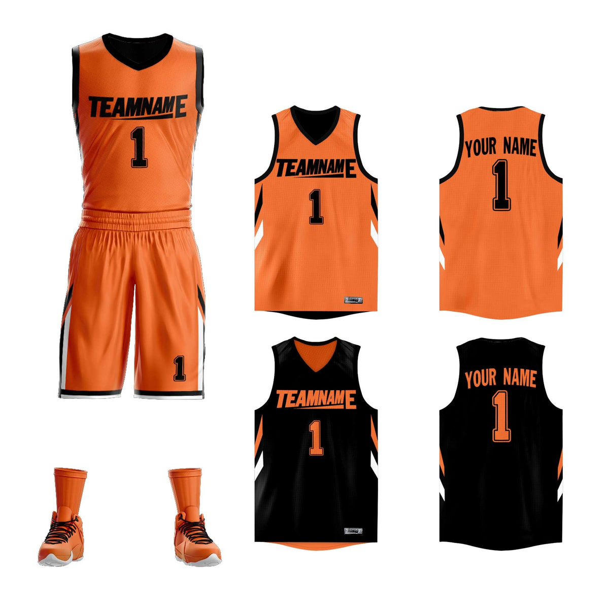 Custom Orange Black Double Side Kits Design Sportswear Basketball Jersey