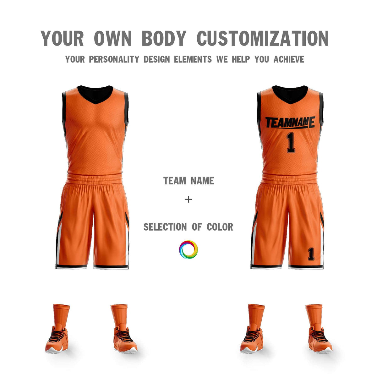 Custom Orange Black Double Side Kits Design Sportswear Basketball Jersey