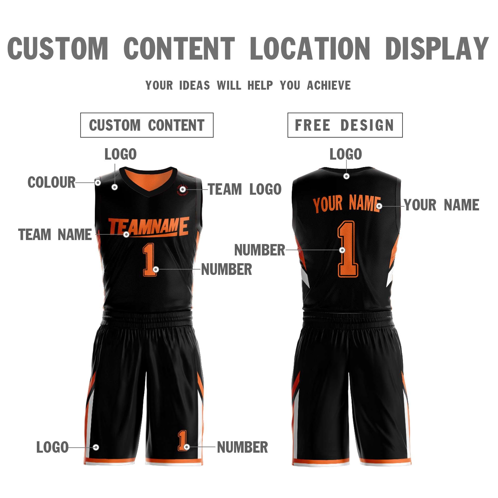 Benutzerdefinierte Schwarz Orange Doppel Seite Kits Design Sportswear Basketball Jersey