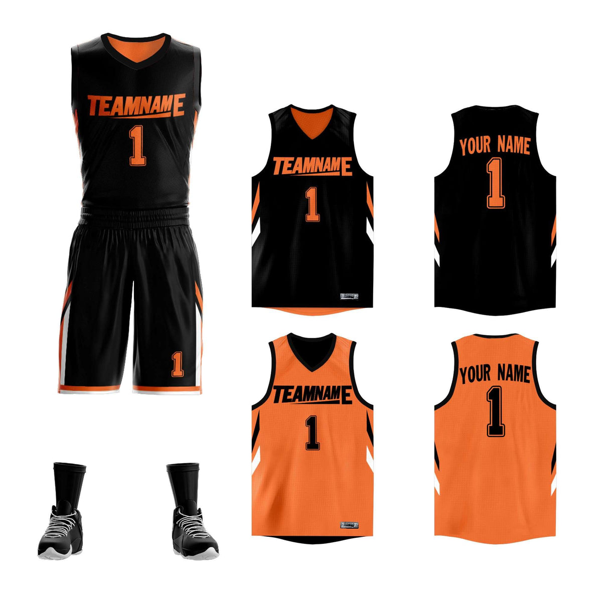 Custom Black Orange Double Side Kits Design Sportswear Basketball Jersey