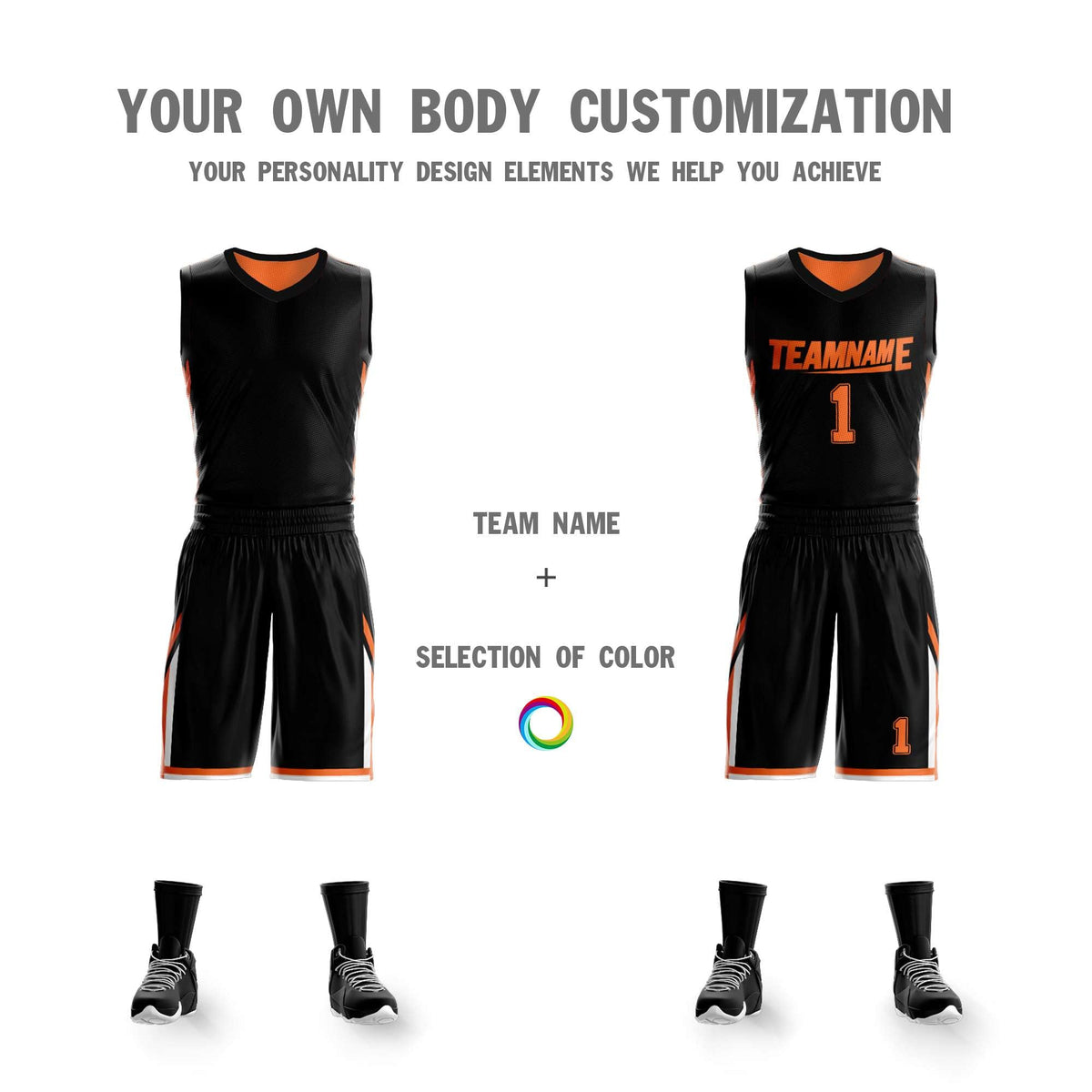 Custom Black Orange Double Side Kits Design Sportswear Basketball Jersey