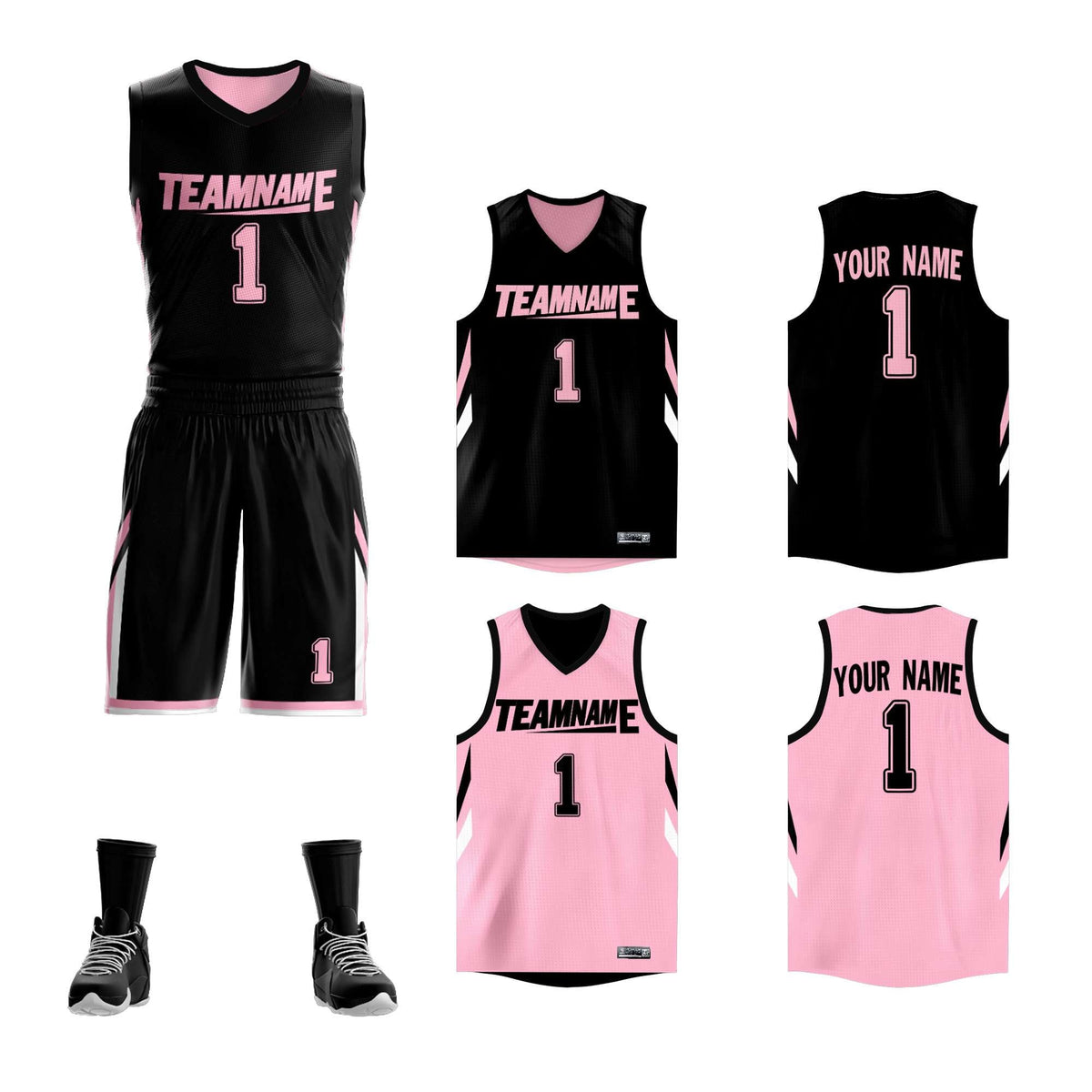 Custom Black Pink Double Side Kits Design Sportswear Basketball Jersey