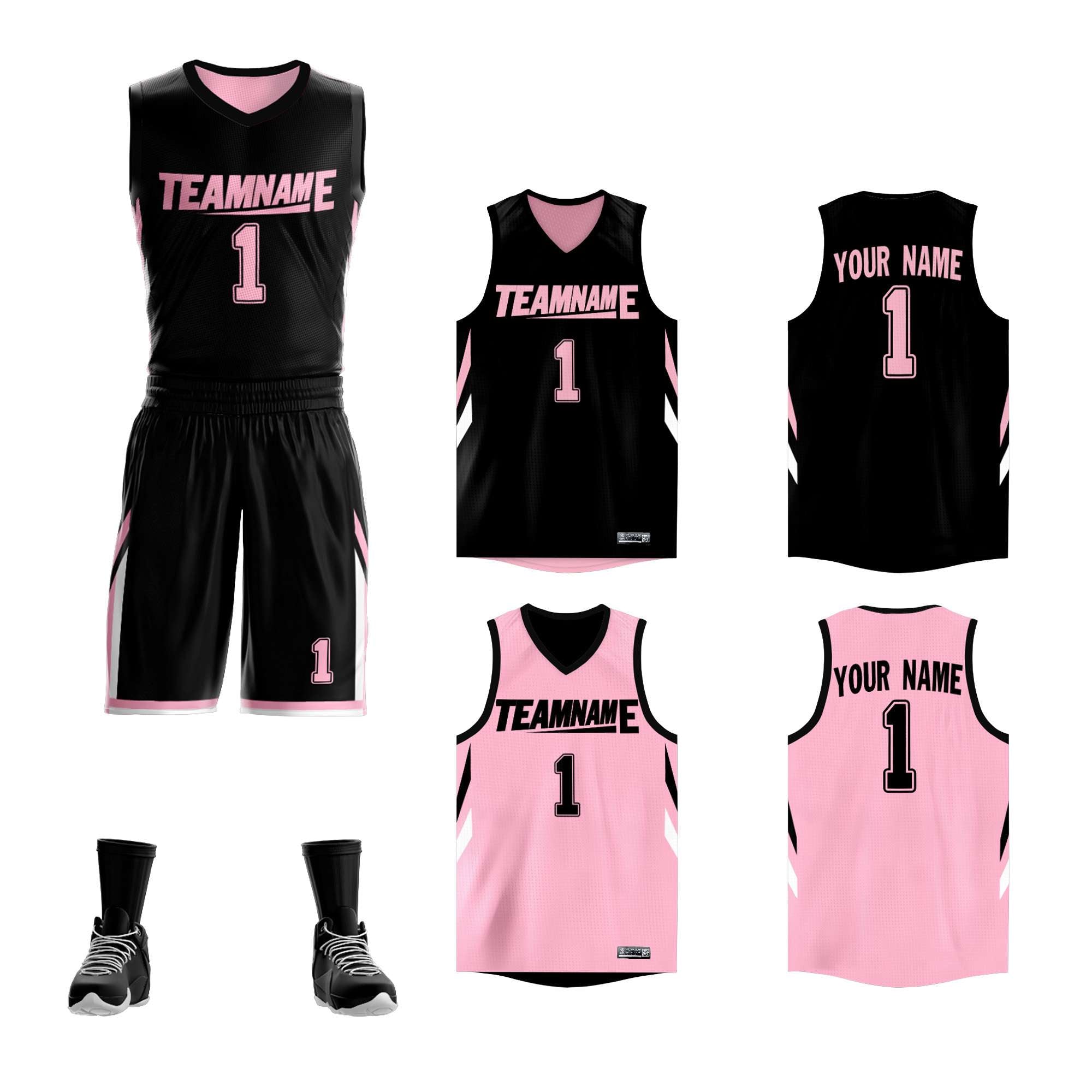 Benutzerdefinierte Schwarz Rosa Doppel Seite Kits Design Sportswear Basketball Jersey