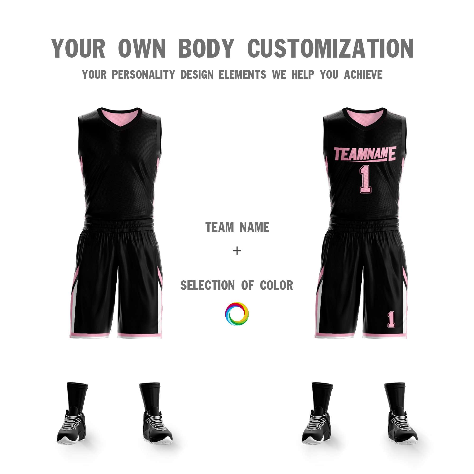 Benutzerdefinierte Schwarz Rosa Doppel Seite Kits Design Sportswear Basketball Jersey