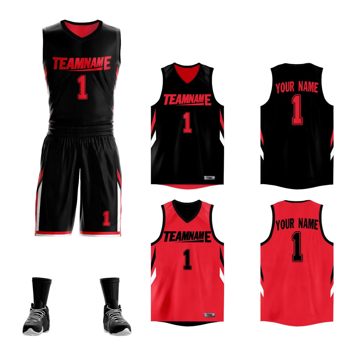 Custom Black Red Double Side Kits Design Sportswear Basketball Jersey