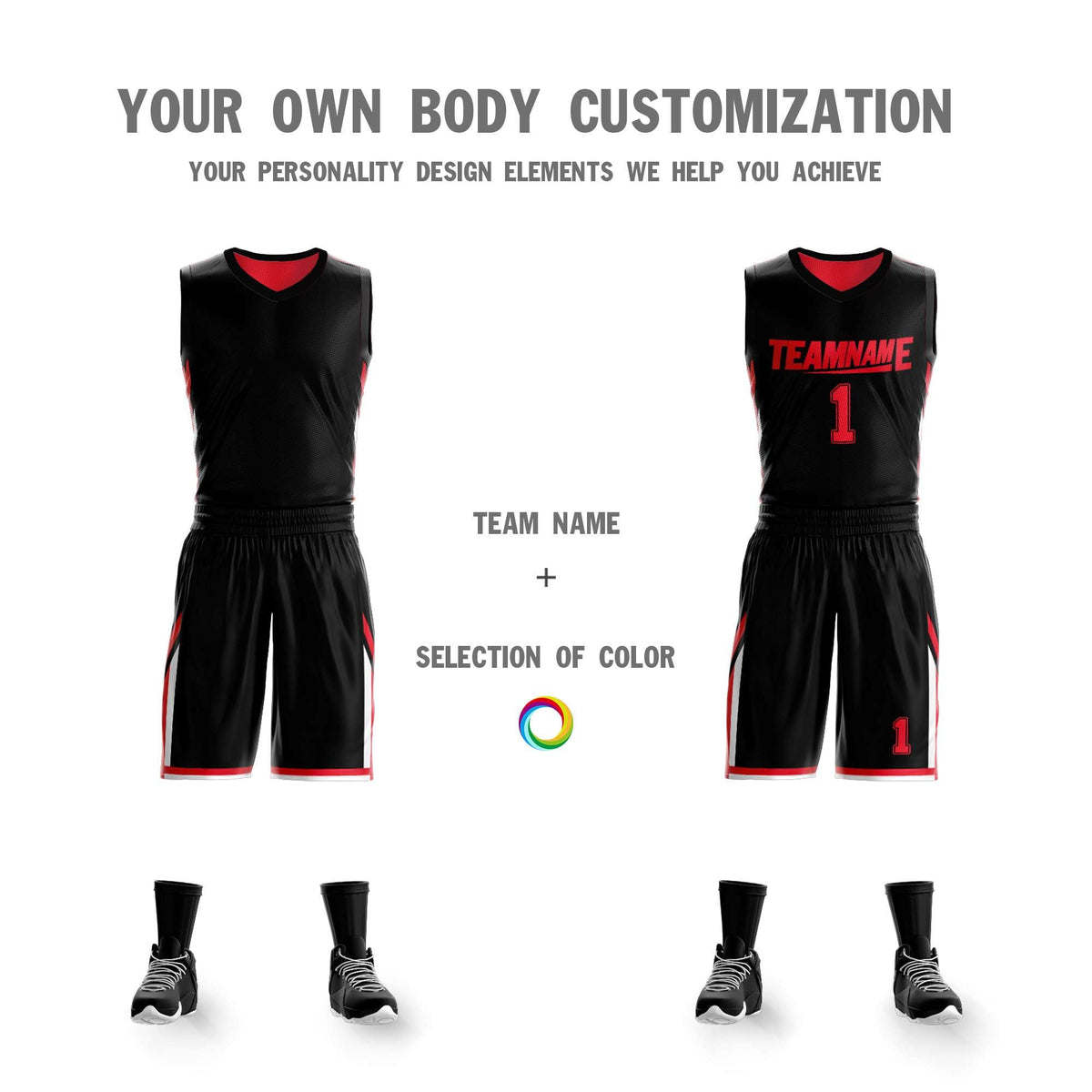 Custom Black Red Double Side Kits Design Sportswear Basketball Jersey
