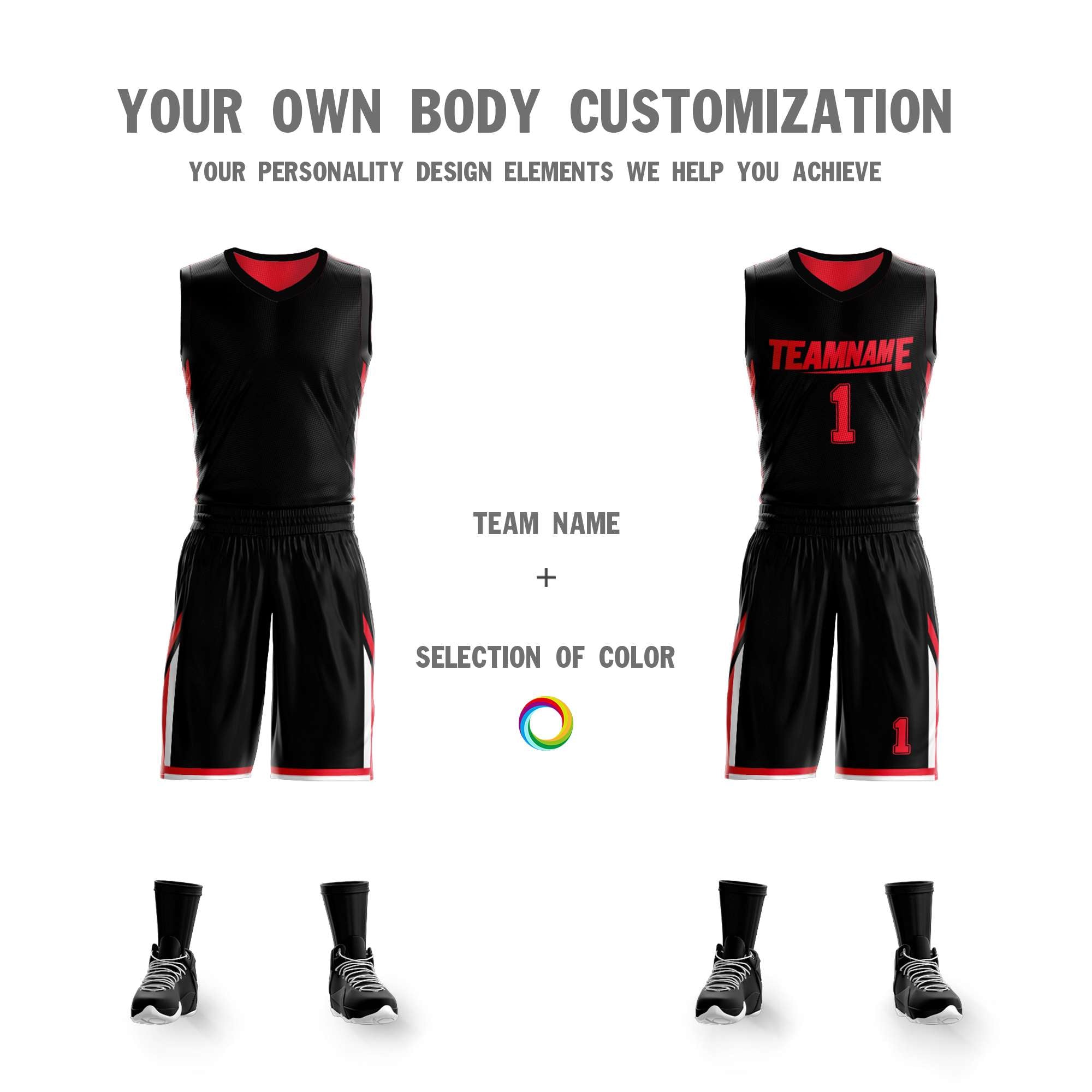 Benutzerdefinierte Schwarz Rot Doppel Seite Kits Design Sportswear Basketball Jersey