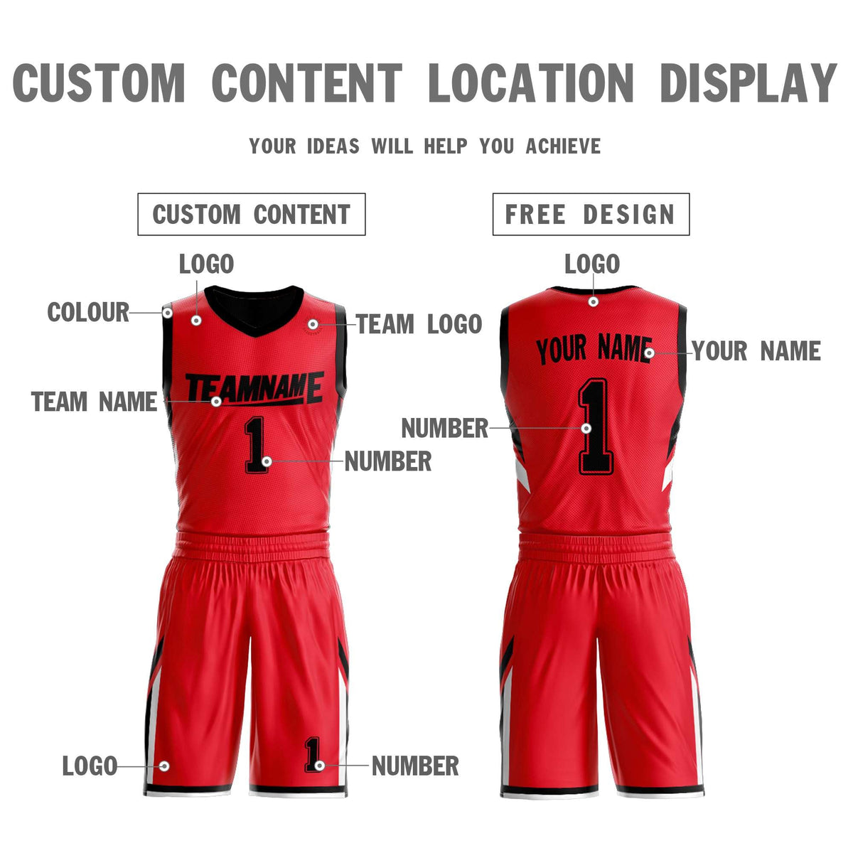 Custom Red Black Double Side Kits Design Sportswear Basketball Jersey