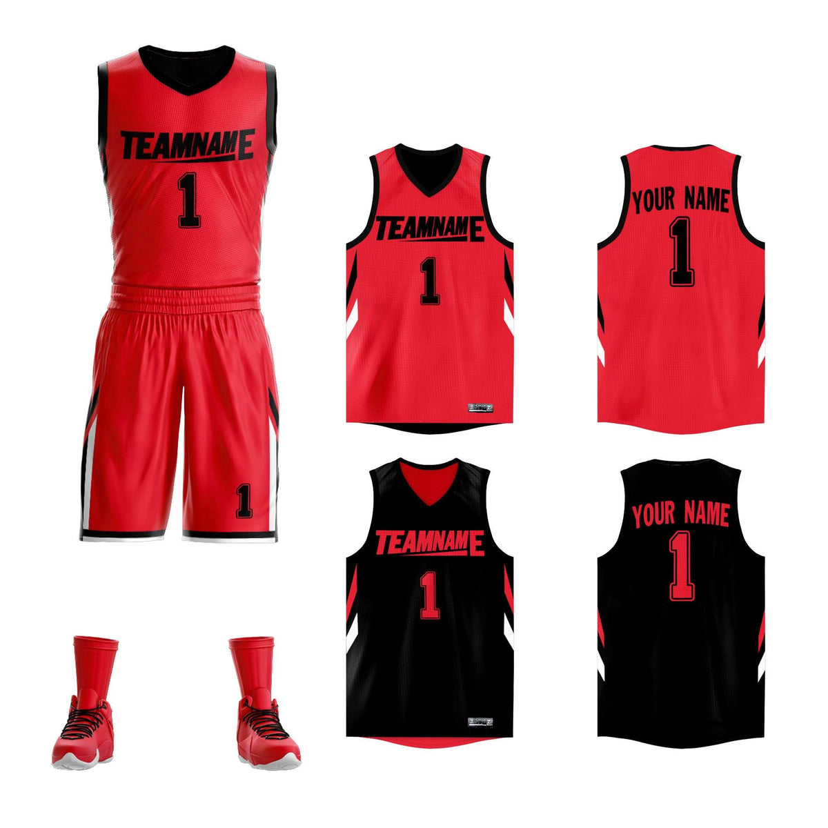 Custom Red Black Double Side Kits Design Sportswear Basketball Jersey