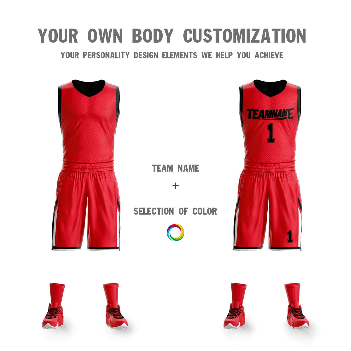 Custom Red Black Double Side Kits Design Sportswear Basketball Jersey